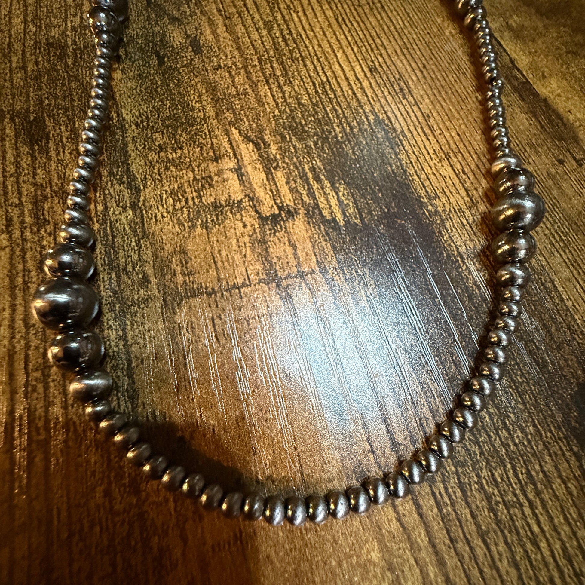 Navajo Style Western Silver Tone Bead Necklace With Clustered Polish Beads 22 To 27 Inch Wild West Boho