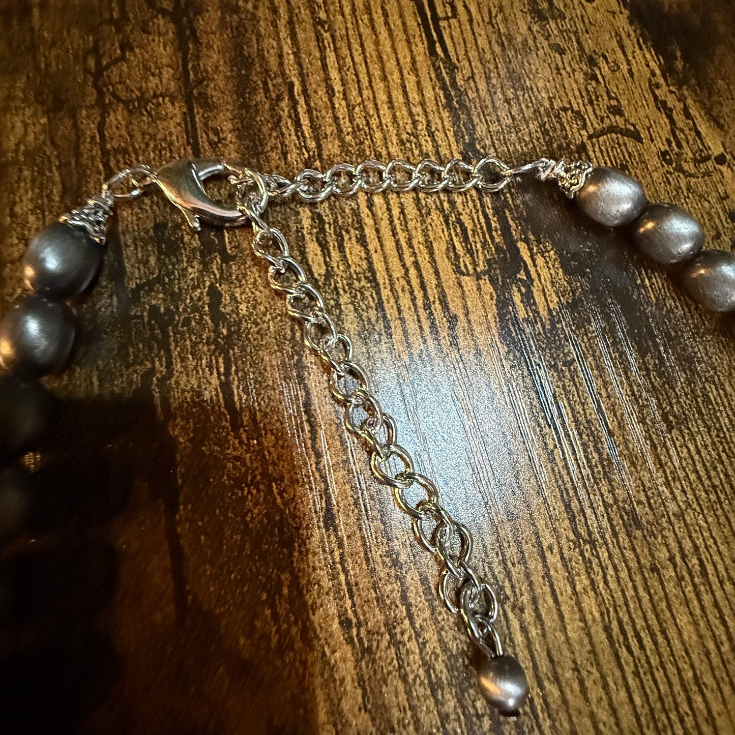 Handmade Oval Navajo Style Silver Tone Bead Necklace With 10mm Beads Wild West Boho