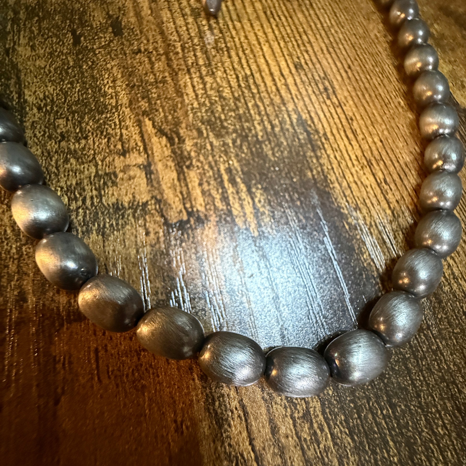 Handmade Oval Navajo Style Silver Tone Bead Necklace With 10mm Beads Wild West Boho