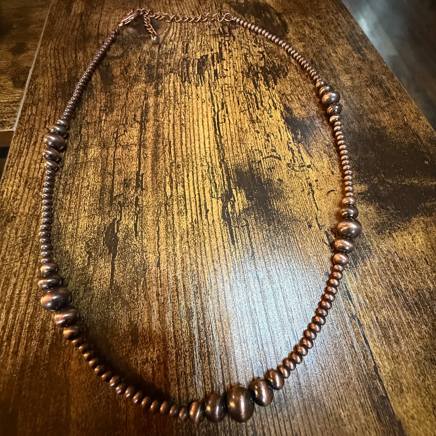 Handmade Western Copper Tone Bead Necklace With 5 Inch Extender 22 To 27 Inches Wild West Boho