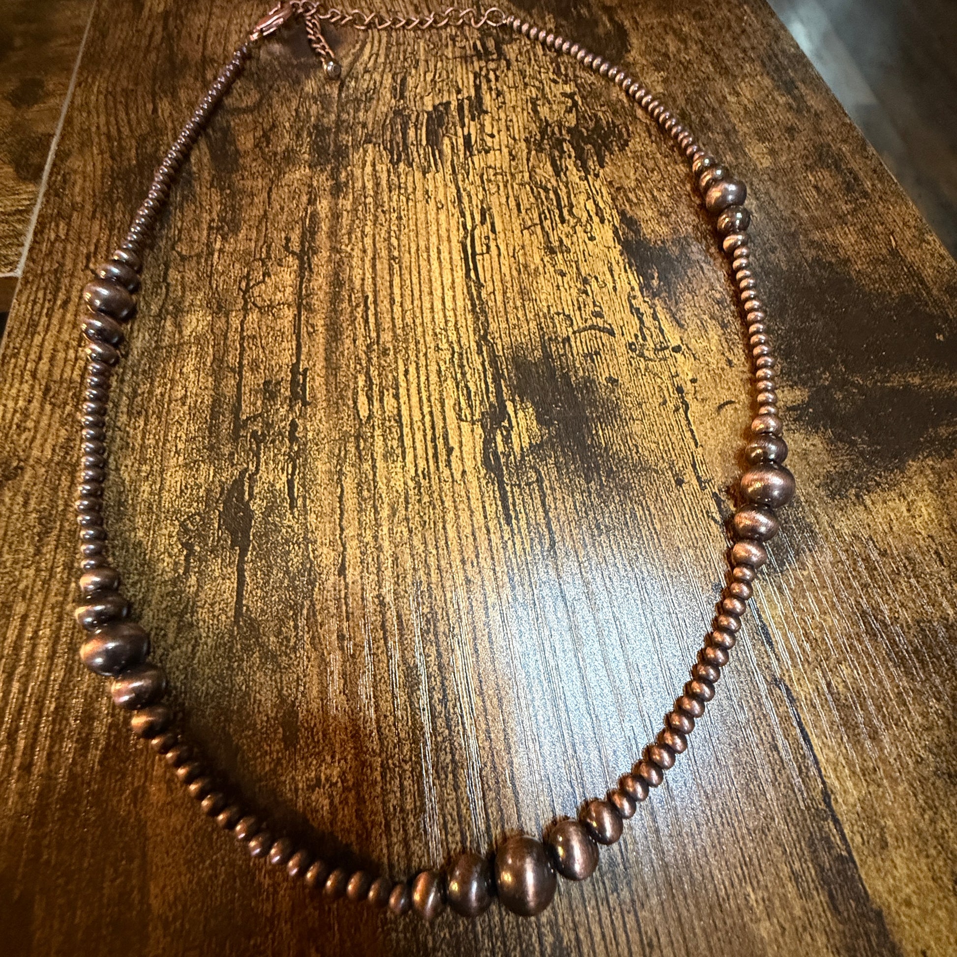 Handmade Western Copper Tone Bead Necklace With 5 Inch Extender 22 To 27 Inches Wild West Boho