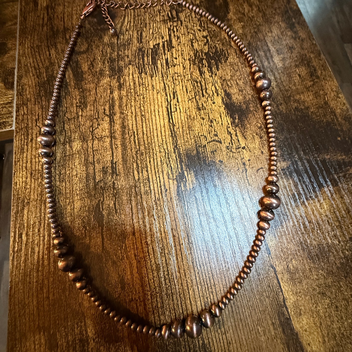 Handmade Western Copper Tone Bead Necklace With 5 Inch Extender 22 To 27 Inches Wild West Boho