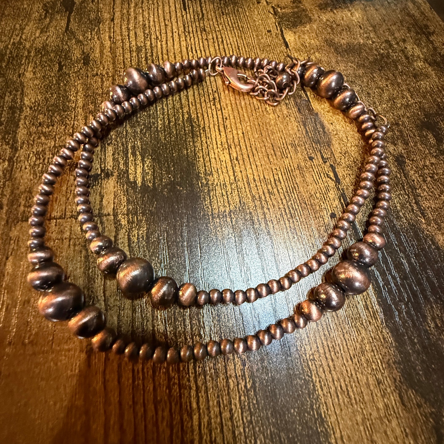 Handmade Western Copper Tone Bead Necklace With 5 Inch Extender 22 To 27 Inches Wild West Boho