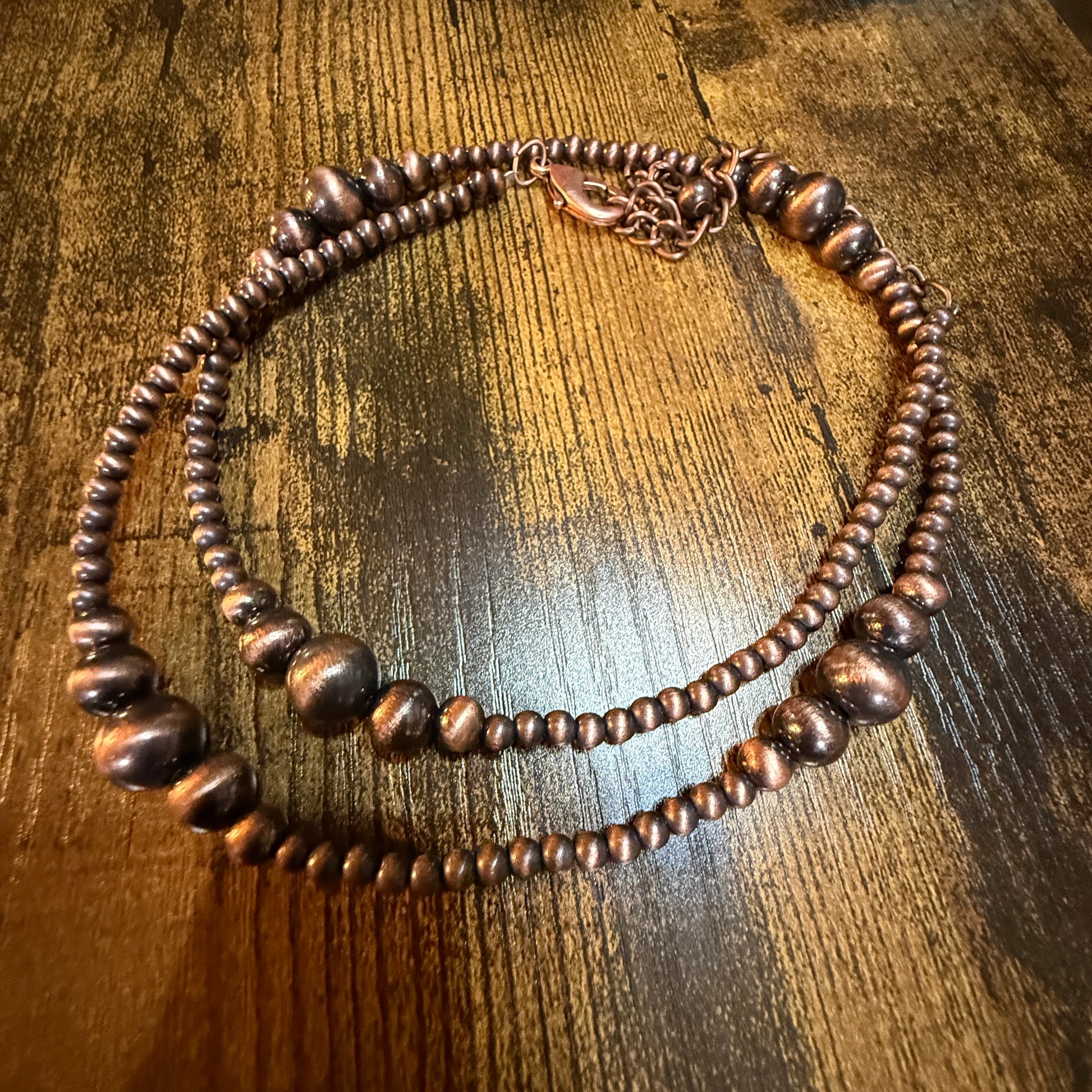 Handmade Western Copper Tone Bead Necklace With 5 Inch Extender 22 To 27 Inches Wild West Boho