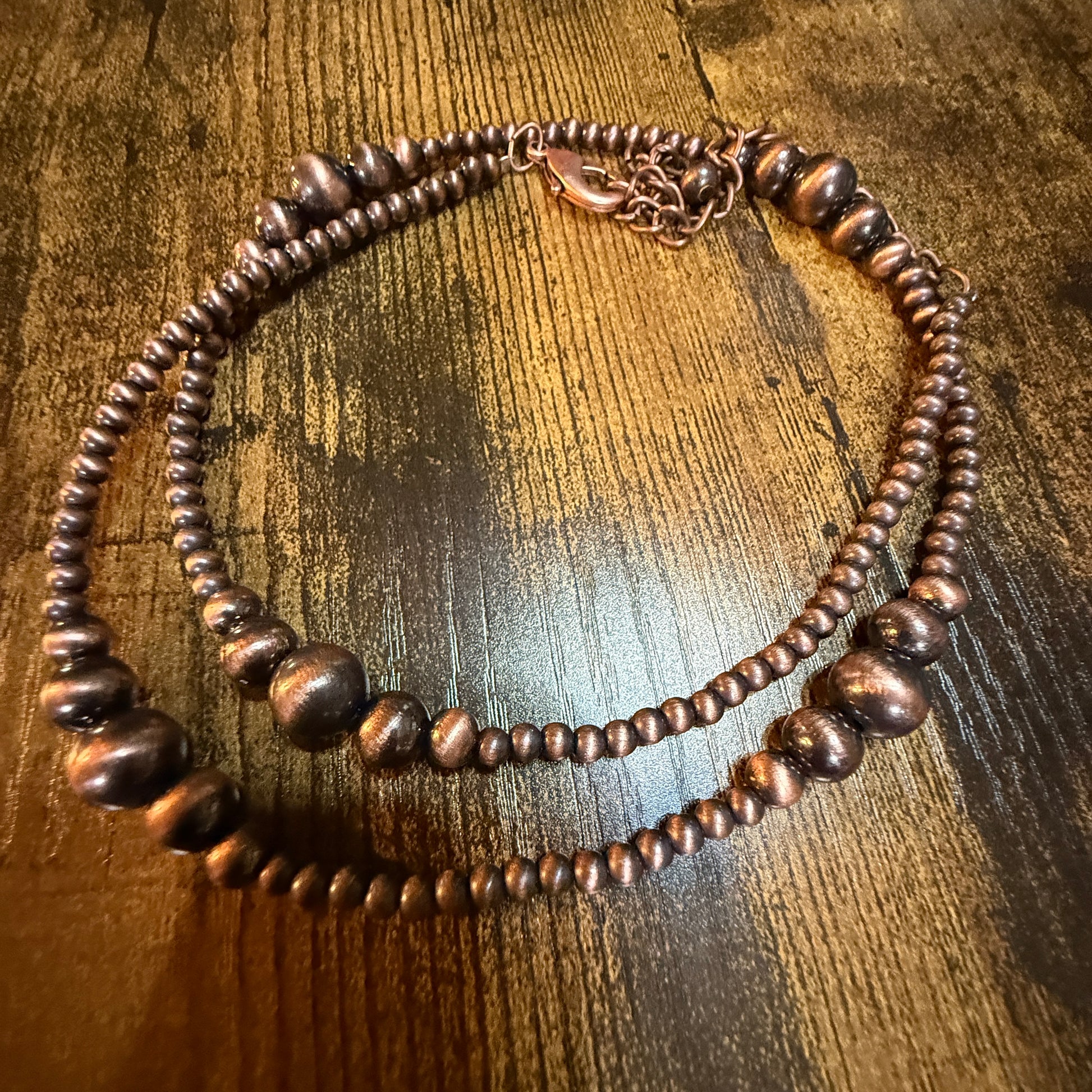 Handmade Western Copper Tone Bead Necklace With 5 Inch Extender 22 To 27 Inches Wild West Boho