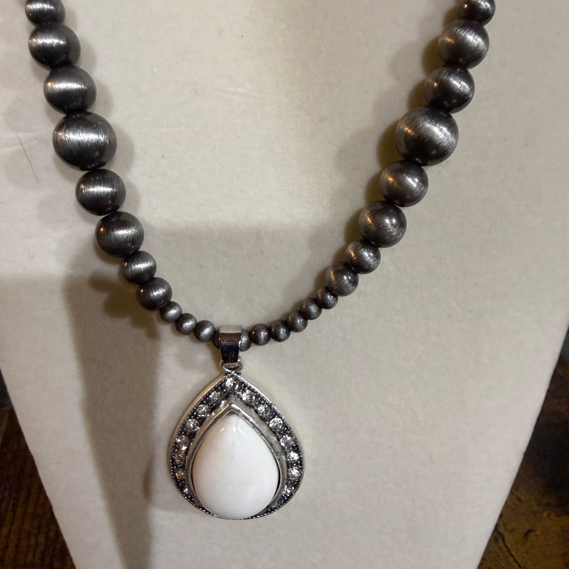 Handcrafted Navajo Style Crystal White Turquoise Necklace 16 to 21 Inches Extender Wild West Boho