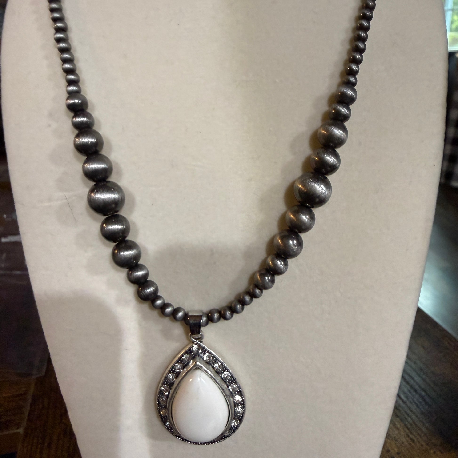 Handcrafted Navajo Style Crystal White Turquoise Necklace 16 to 21 Inches Extender Wild West Boho