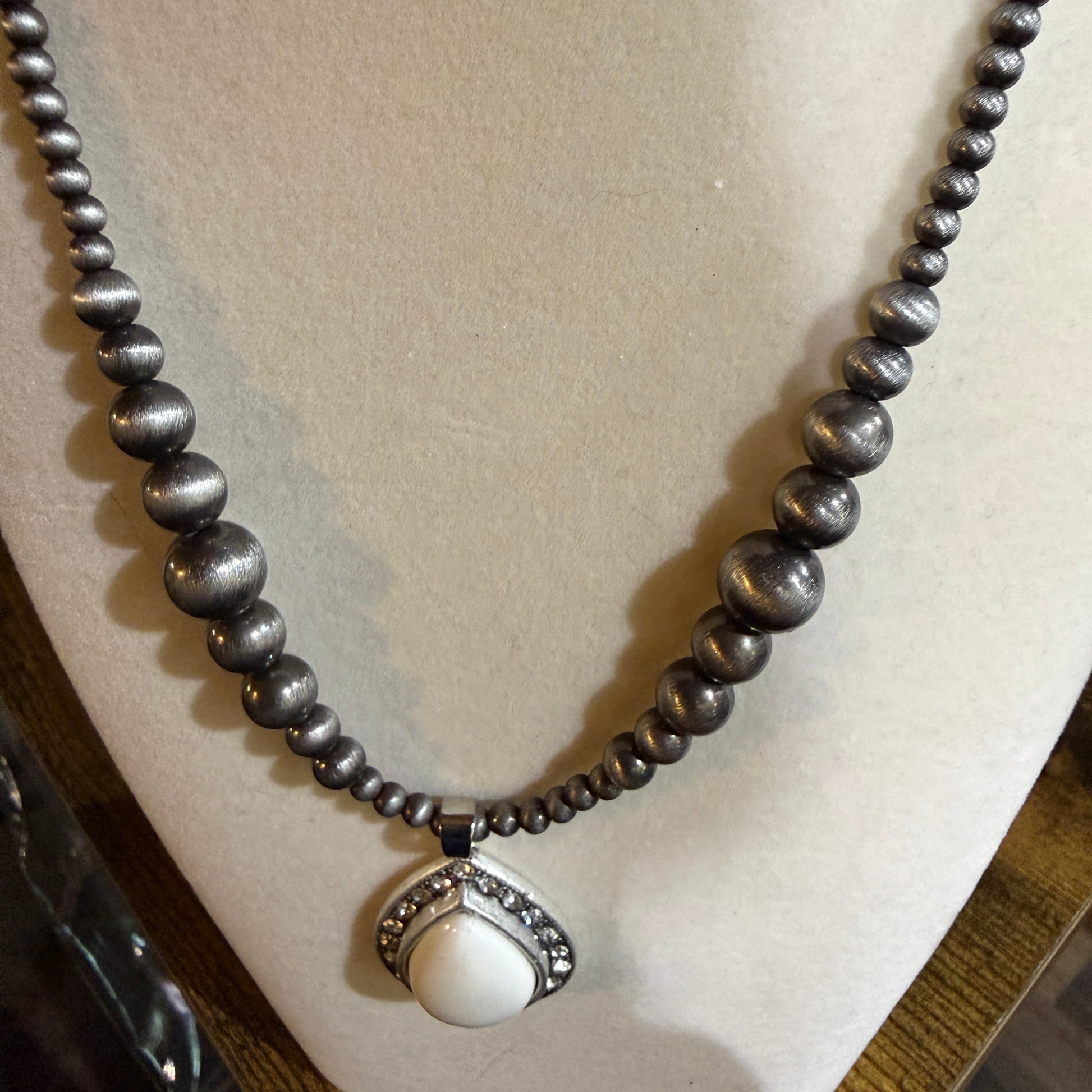 Handcrafted Navajo Style Crystal White Turquoise Necklace 16 to 21 Inches Extender Wild West Boho