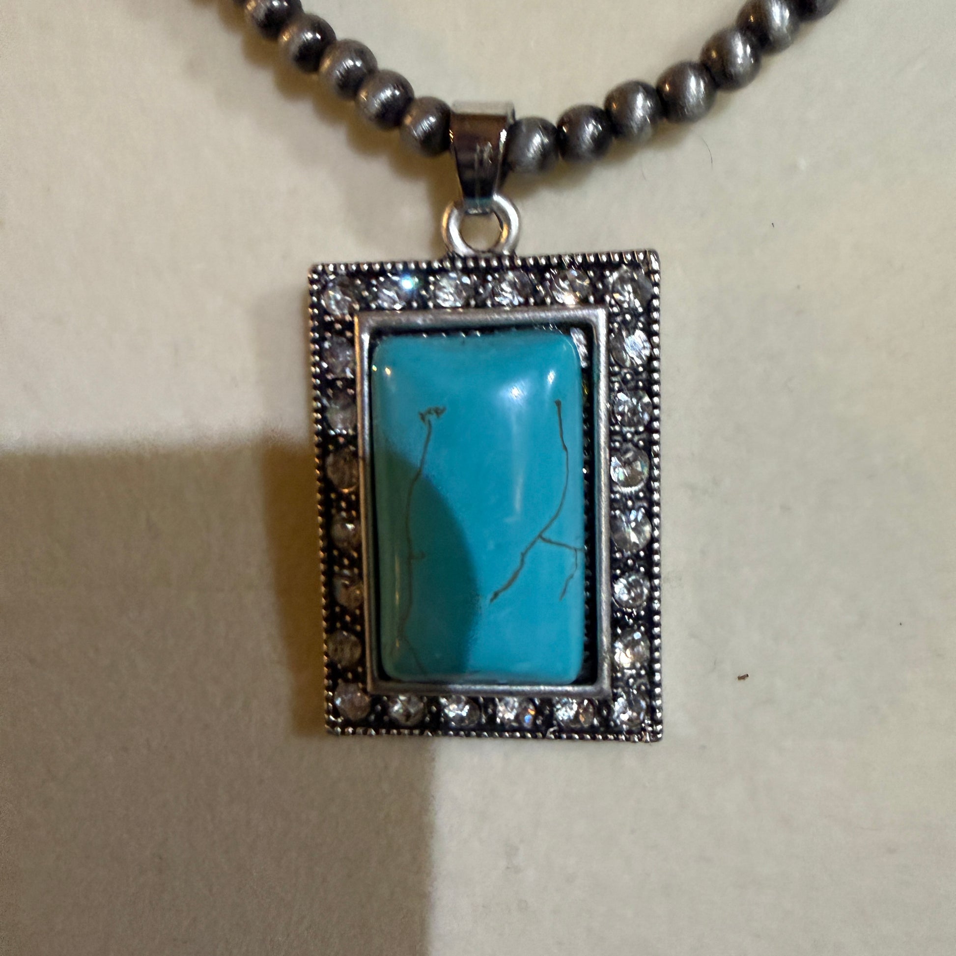 Handmade Navajo Style Turquoise 4 mm Bead Necklace with Pendant 16 to 21 Inches Wild West Boho