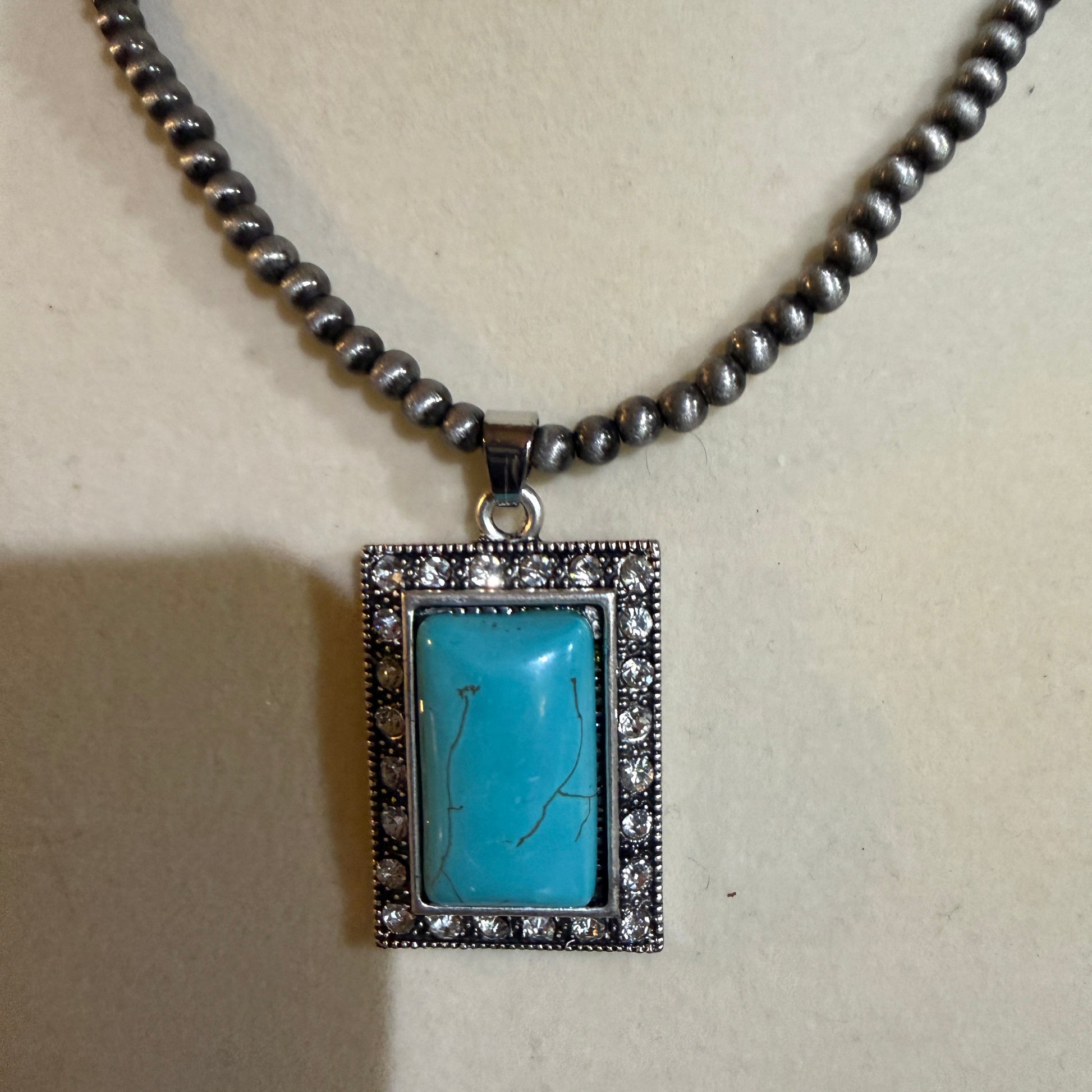 Handmade Navajo Style Turquoise 4 mm Bead Necklace with Pendant 16 to 21 Inches Wild West Boho