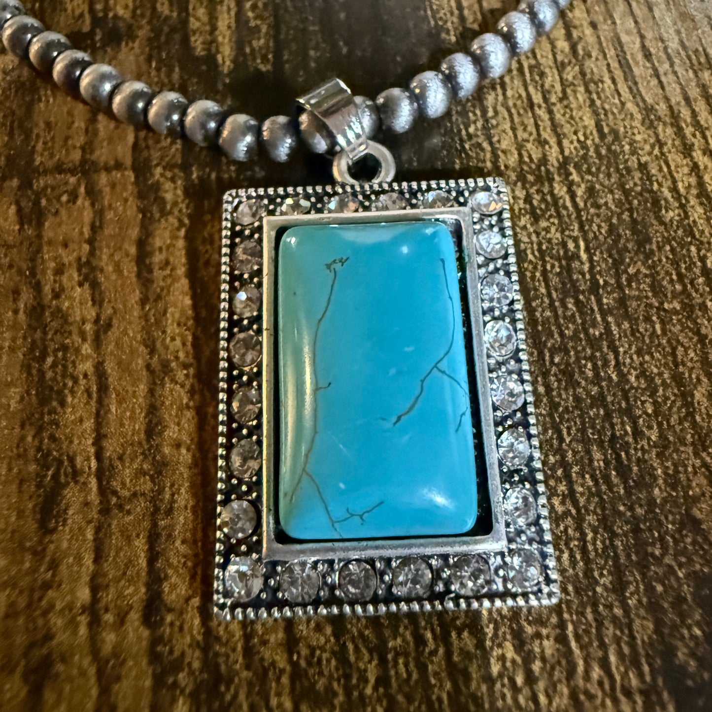Handmade Navajo Style Turquoise 4 mm Bead Necklace with Pendant 16 to 21 Inches Wild West Boho