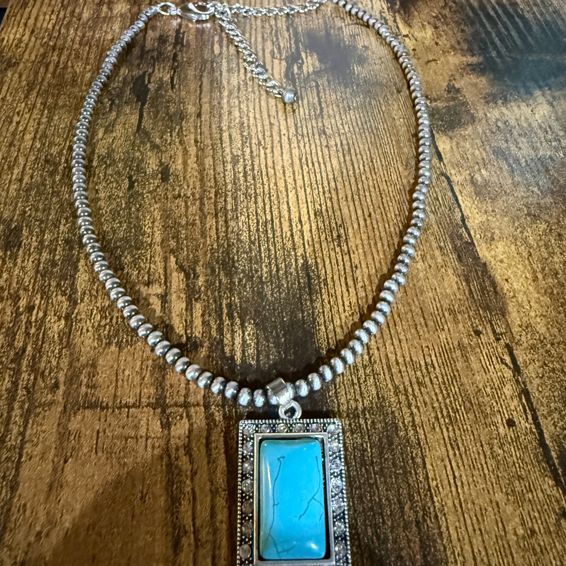 Handmade Navajo Style Turquoise 4 mm Bead Necklace with Pendant 16 to 21 Inches Wild West Boho
