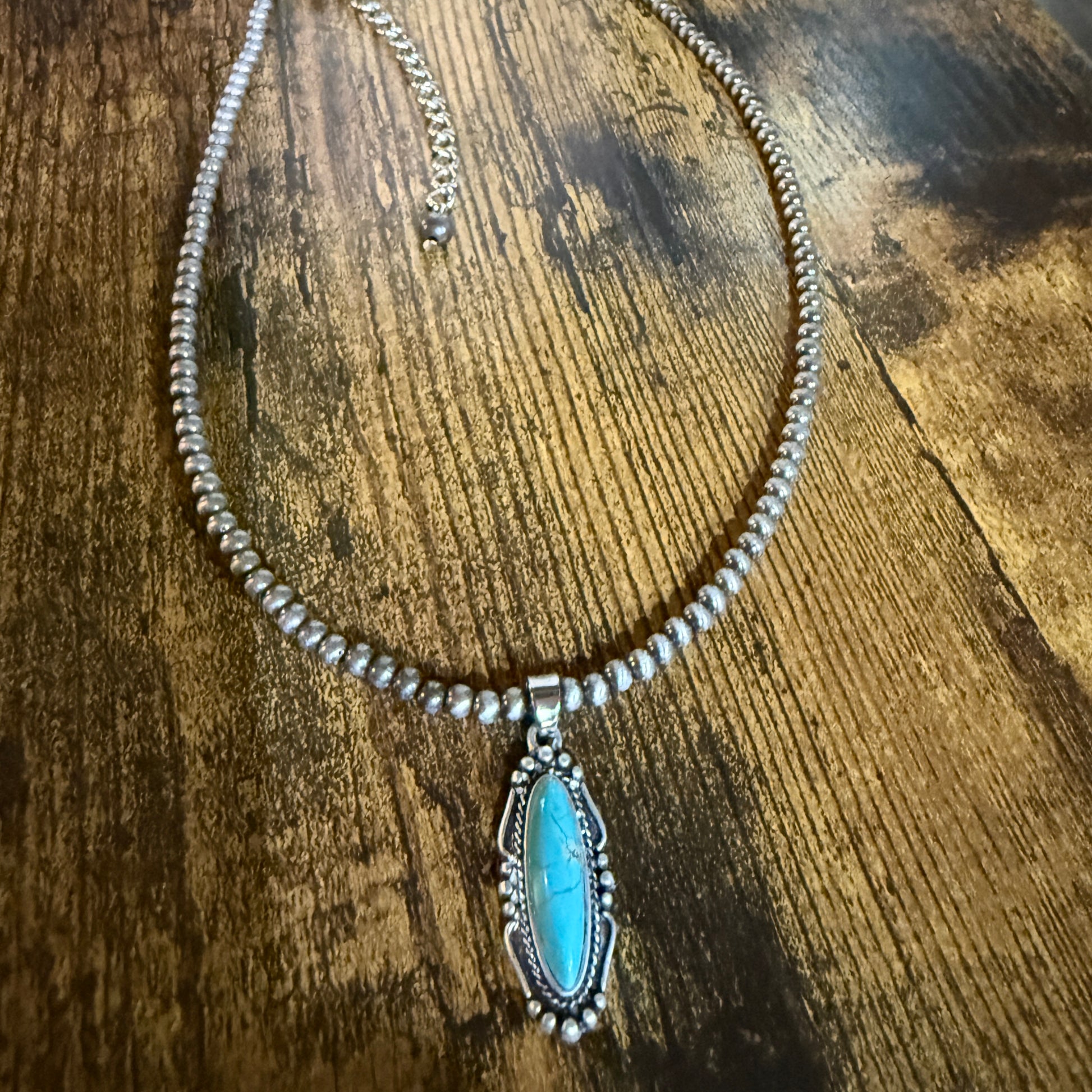 Turquoise Navajo Style Bead Necklace 15 To 20 Inches With 5 Inch Extender Wild West Boho
