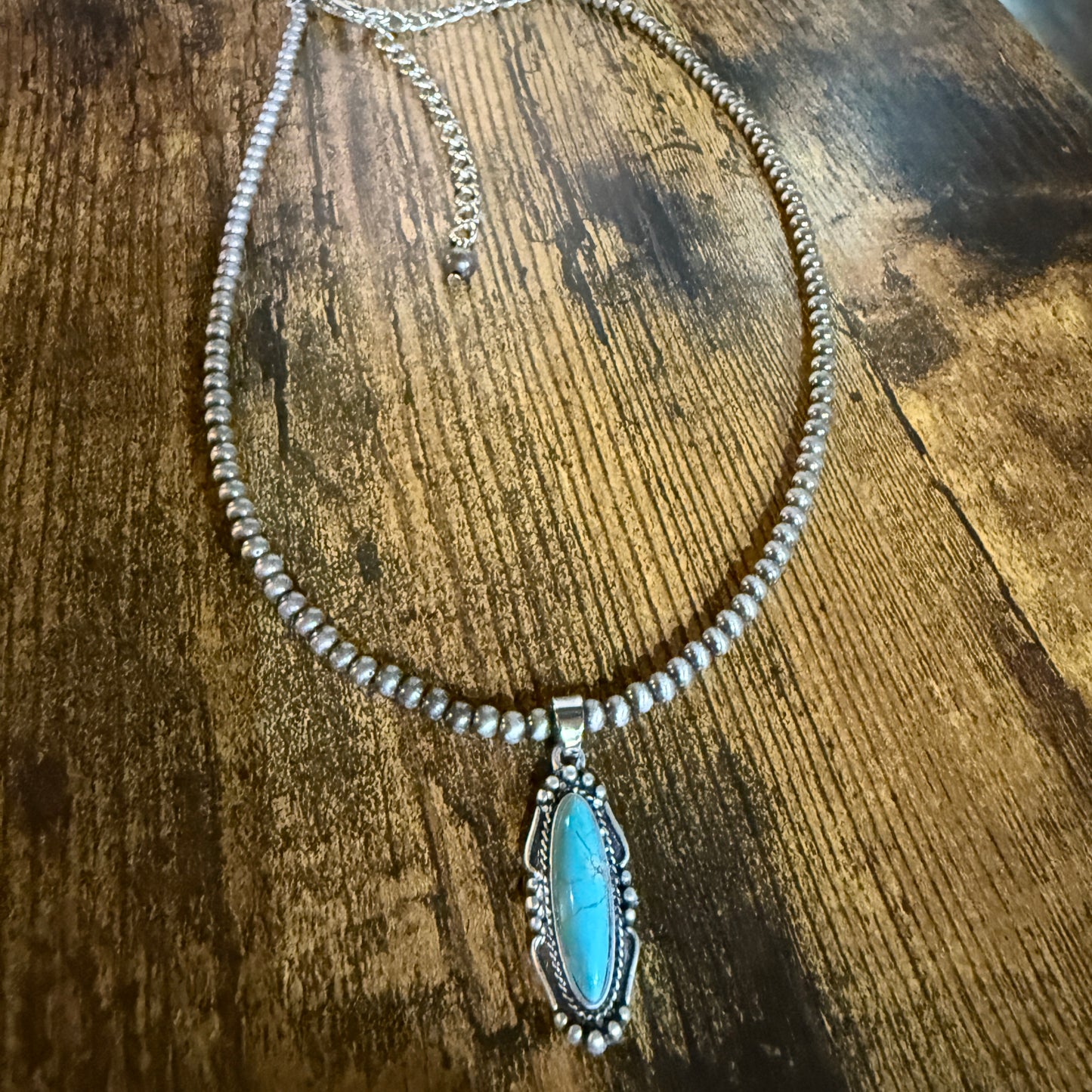 Turquoise Navajo Style Bead Necklace 15 To 20 Inches With 5 Inch Extender Wild West Boho