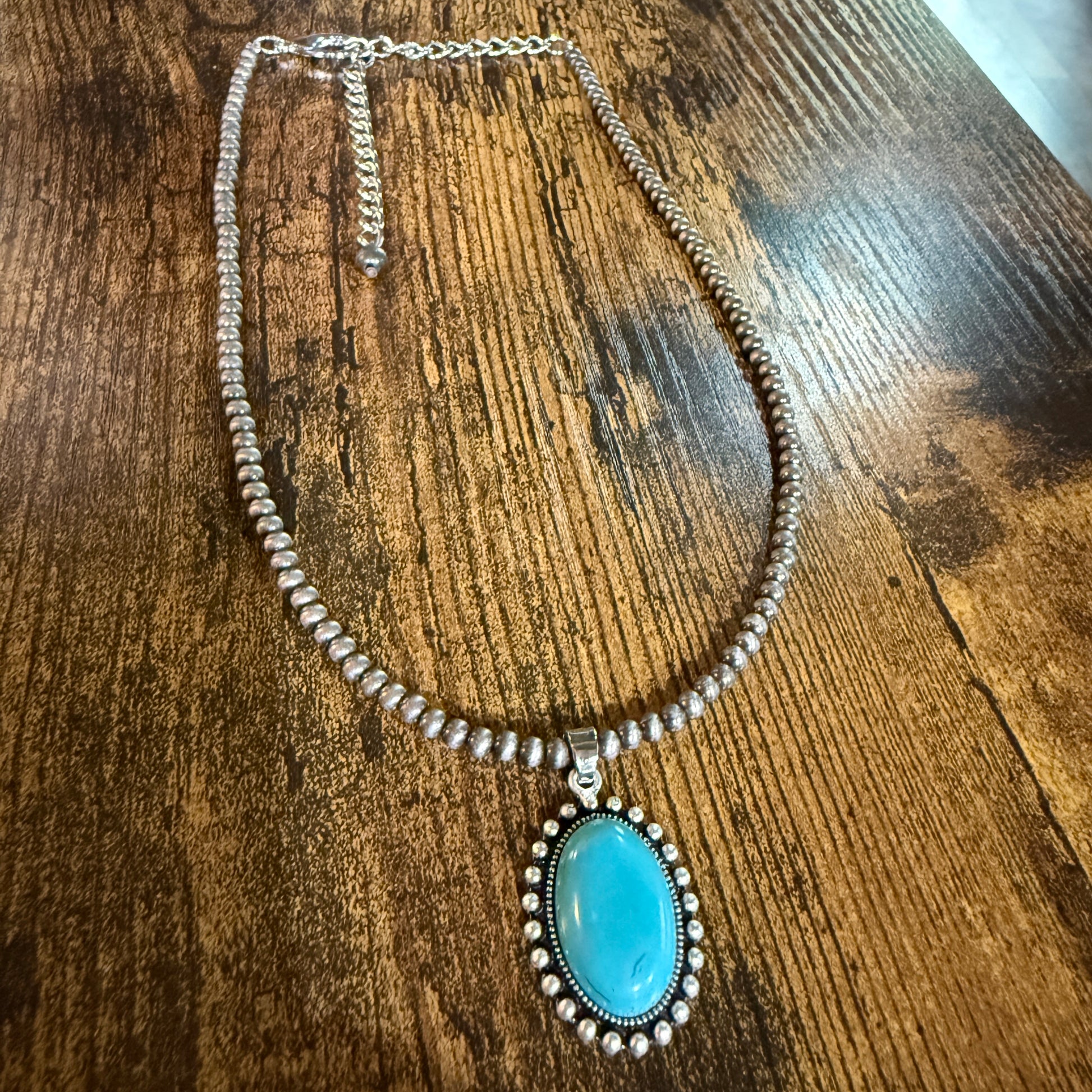 Adjustable Navajo Style Turquoise Bead Necklace 4mm 15 to 20 Inches Pendant Wild West Boho