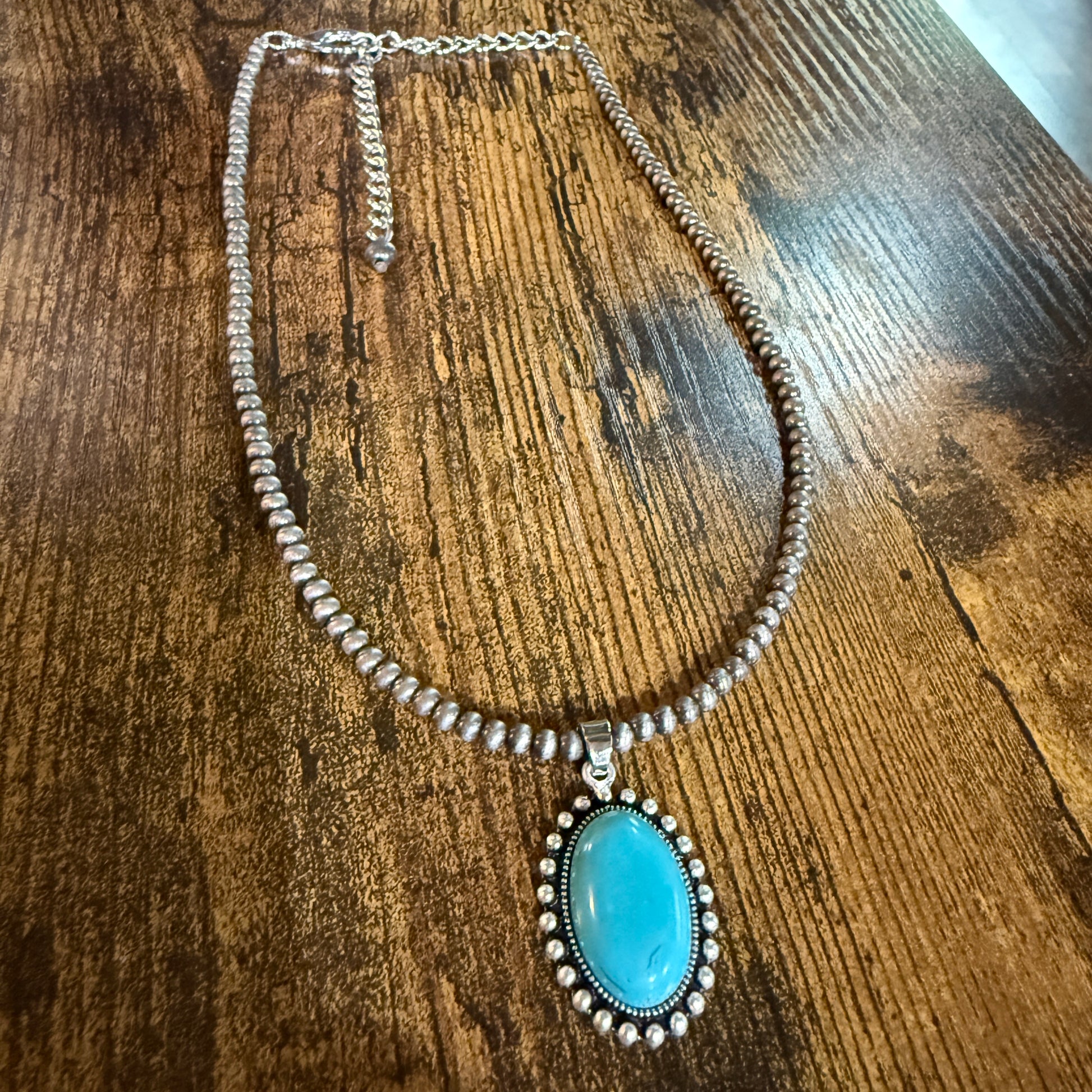 Adjustable Navajo Style Turquoise Bead Necklace 4mm 15 to 20 Inches Pendant Wild West Boho