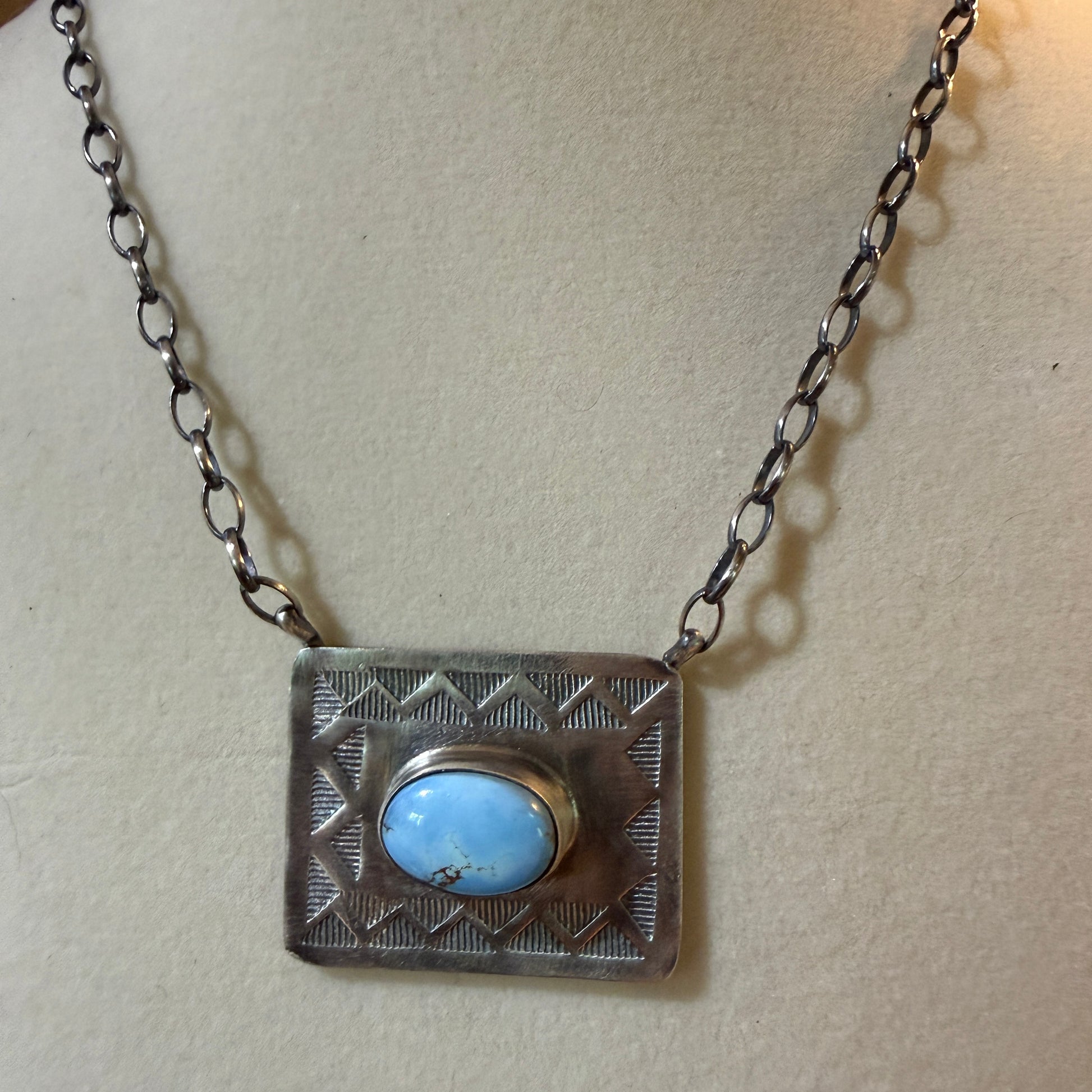 Designer John Tillie Navajo Style Necklace Sterling Silver Kingman Turquoise 18 Inch Wild West Boho