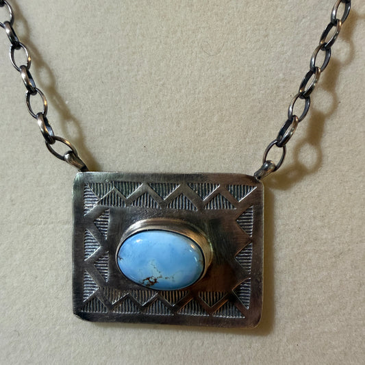 Designer John Tillie Navajo Style Necklace Sterling Silver Kingman Turquoise 18 Inch Wild West Boho