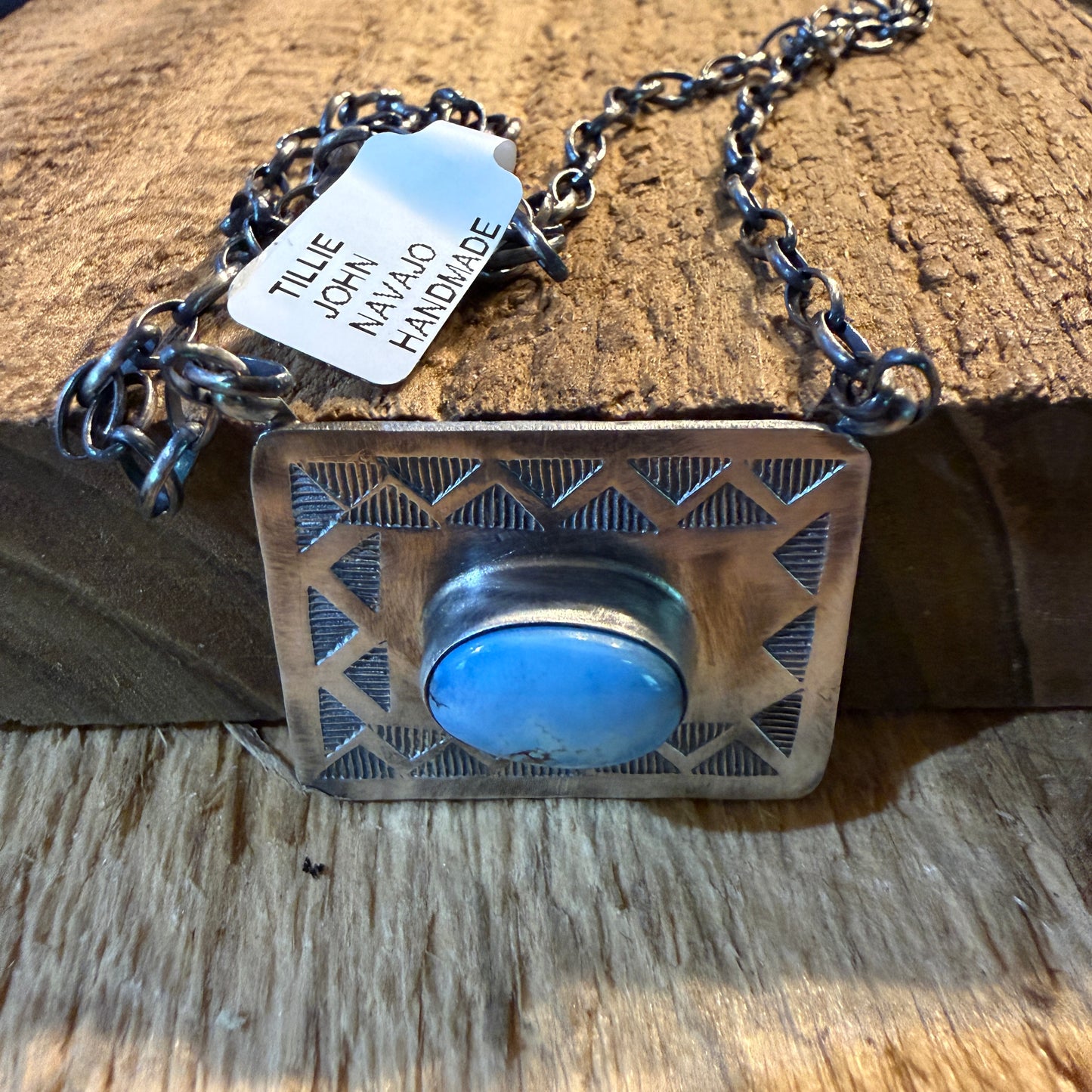 Designer John Tillie Navajo Style Necklace Sterling Silver Kingman Turquoise 18 Inch Wild West Boho