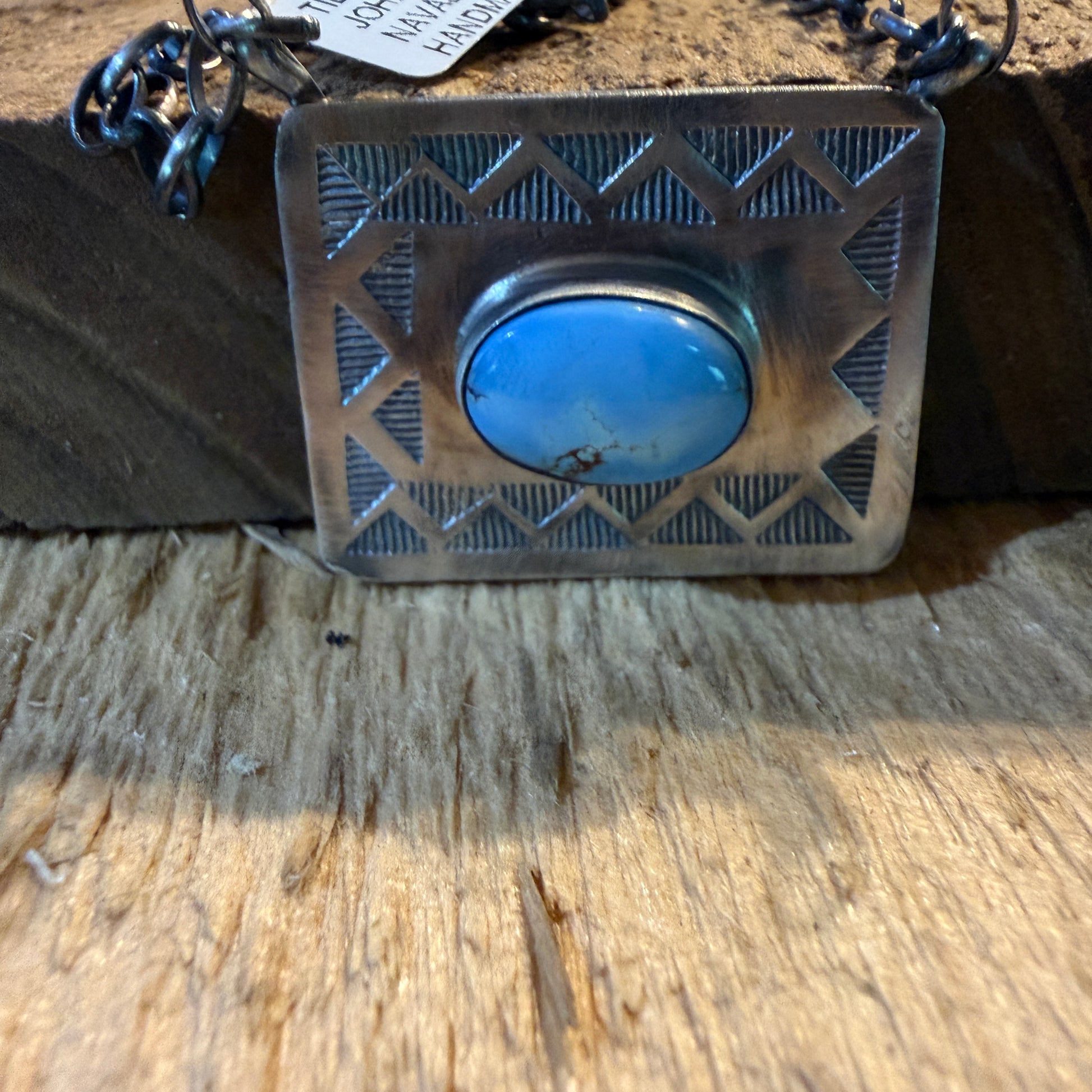 Designer John Tillie Navajo Style Necklace Sterling Silver Kingman Turquoise 18 Inch Wild West Boho