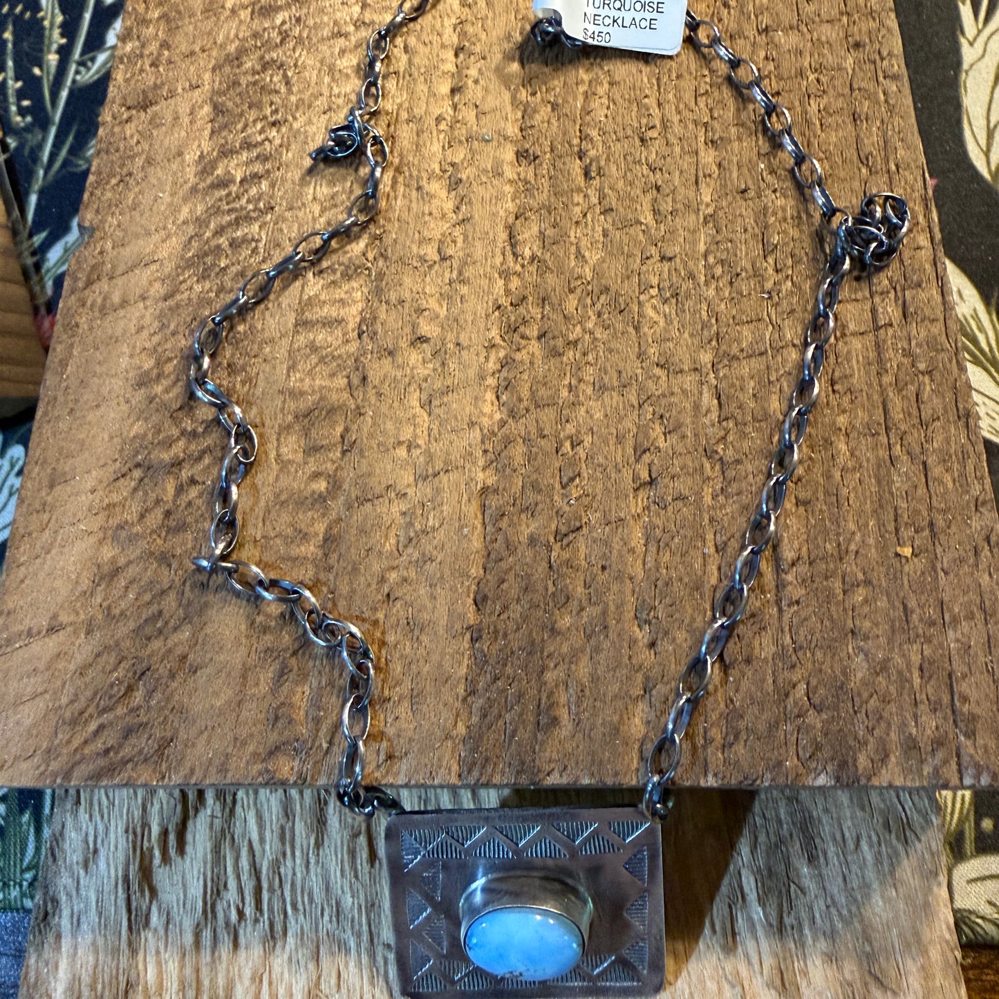 Designer John Tillie Navajo Style Necklace Sterling Silver Kingman Turquoise 18 Inch Wild West Boho