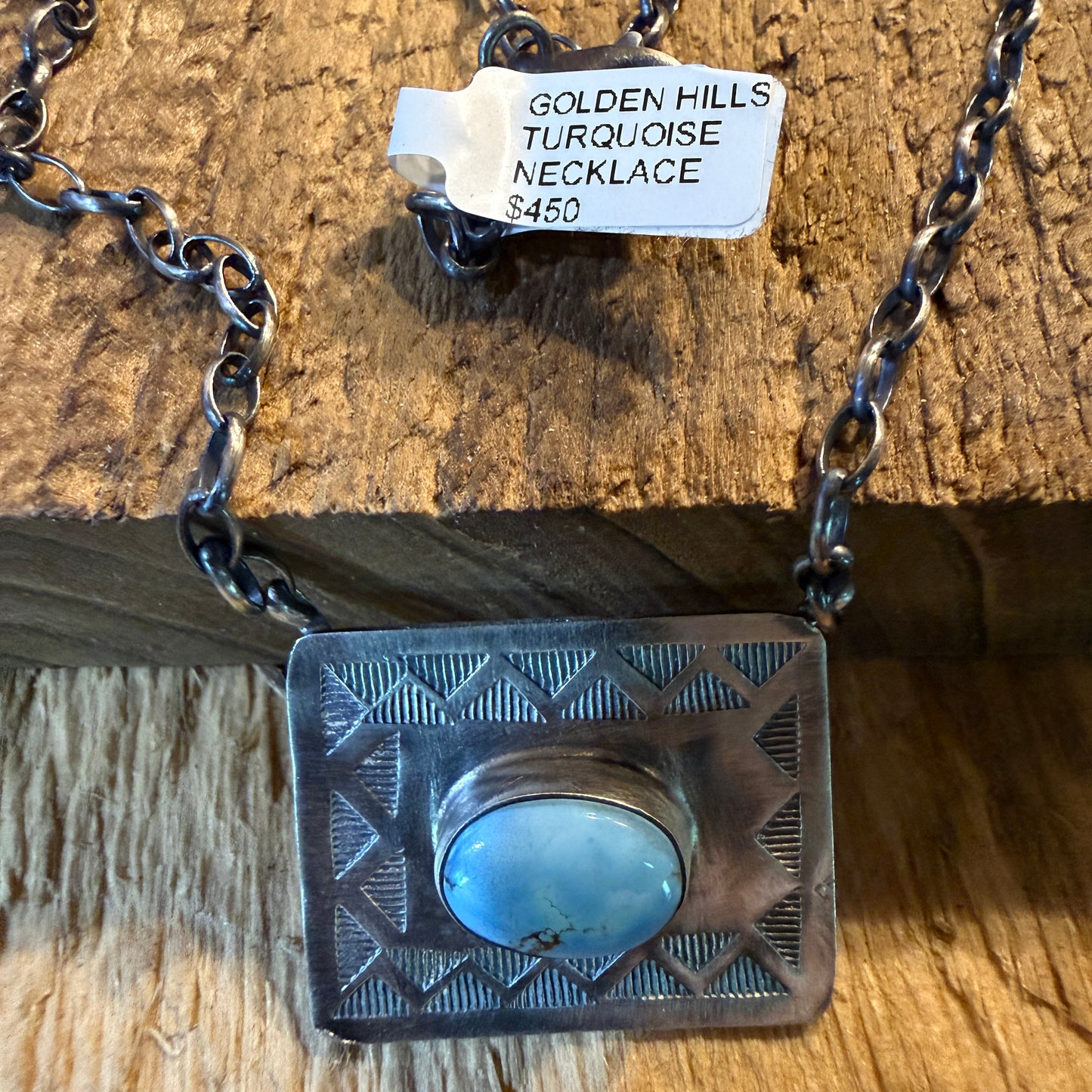 Designer John Tillie Navajo Style Necklace Sterling Silver Kingman Turquoise 18 Inch Wild West Boho