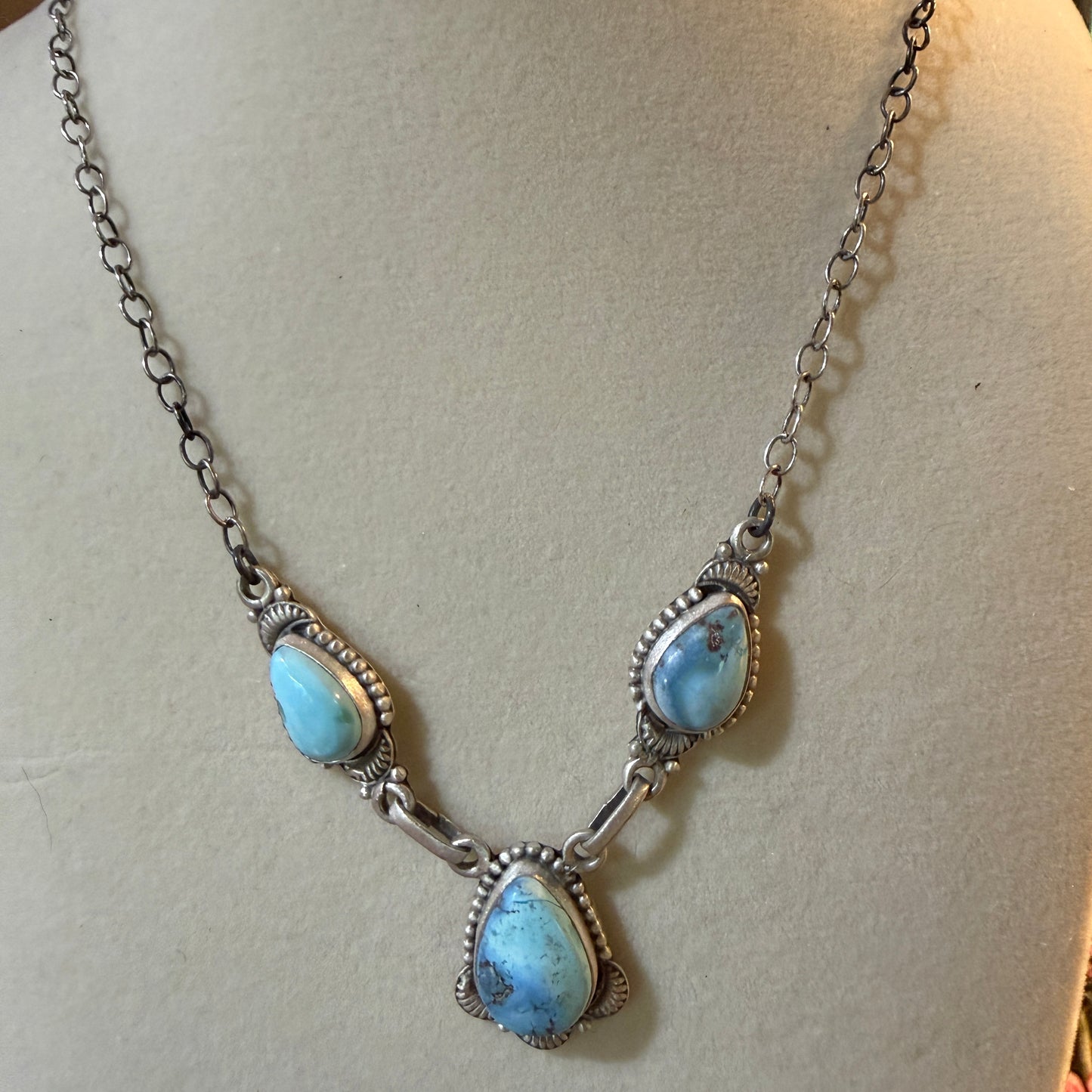 Navajo Style Golden Hills Three Gemstone Lariat Necklace Sterling Silver Wild West Boho