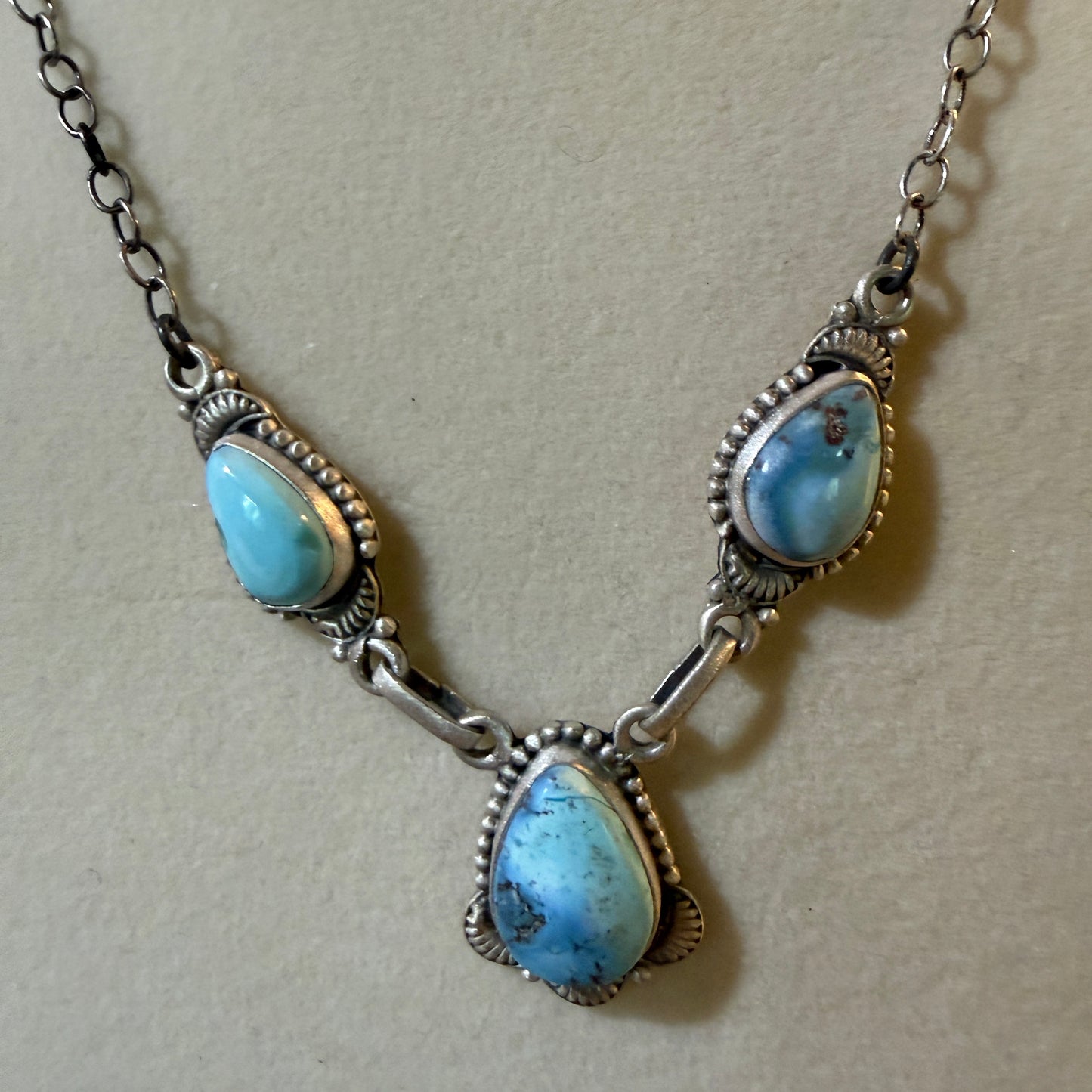 Navajo Style Golden Hills Three Gemstone Lariat Necklace Sterling Silver Wild West Boho