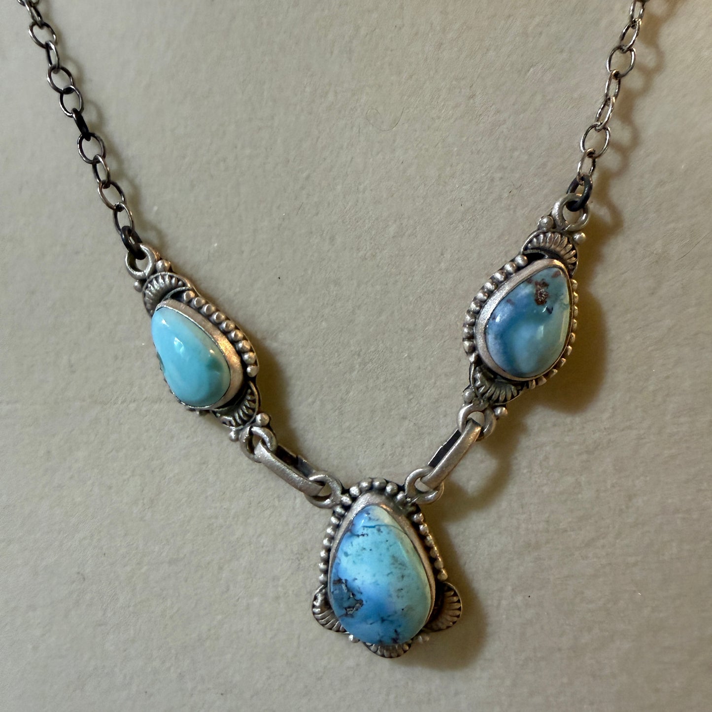Navajo Style Golden Hills Three Gemstone Lariat Necklace Sterling Silver Wild West Boho