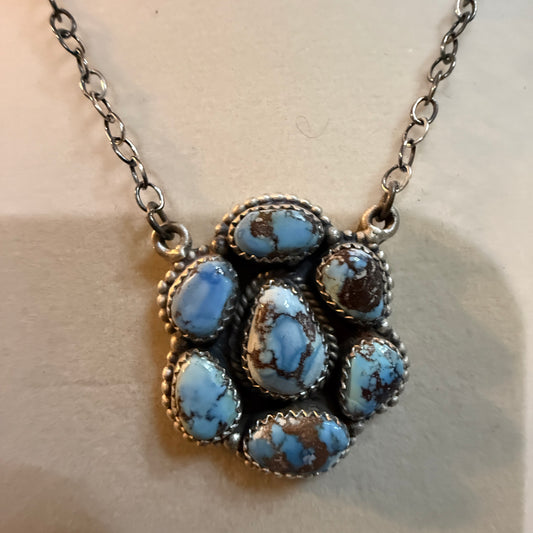 Navajo Style Golden Hills Turquoise Cluster Necklace In Sterling Silver 18 Inch Wild West Boho