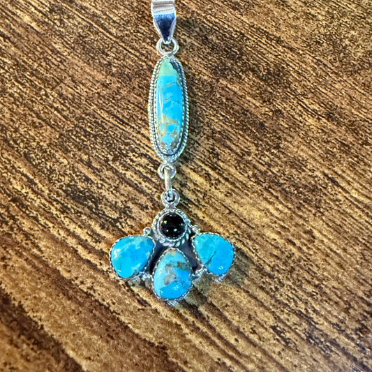 Sonoran Gold Turquoise and Black Onyx Gemstone Pendant in Sterling Silver 3 Inch Wild West Boho