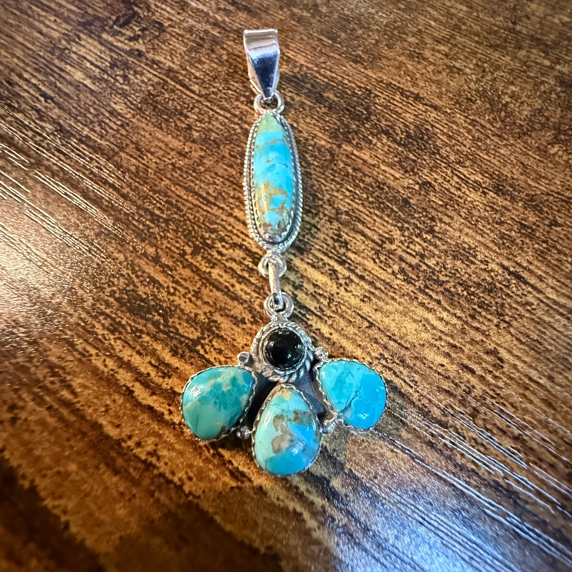 Sonoran Gold Turquoise and Black Onyx Gemstone Pendant in Sterling Silver 3 Inch Wild West Boho