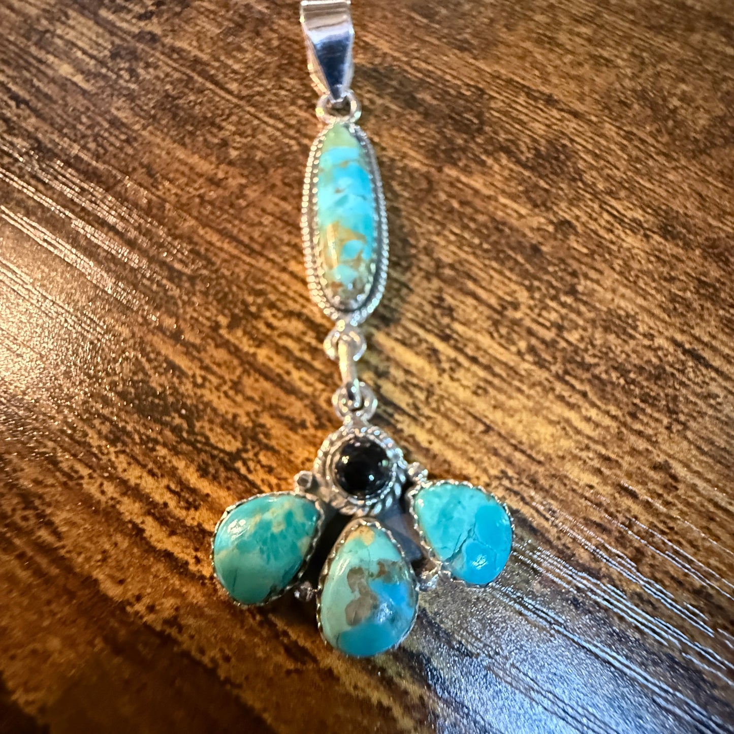 Sonoran Gold Turquoise and Black Onyx Gemstone Pendant in Sterling Silver 3 Inch Wild West Boho