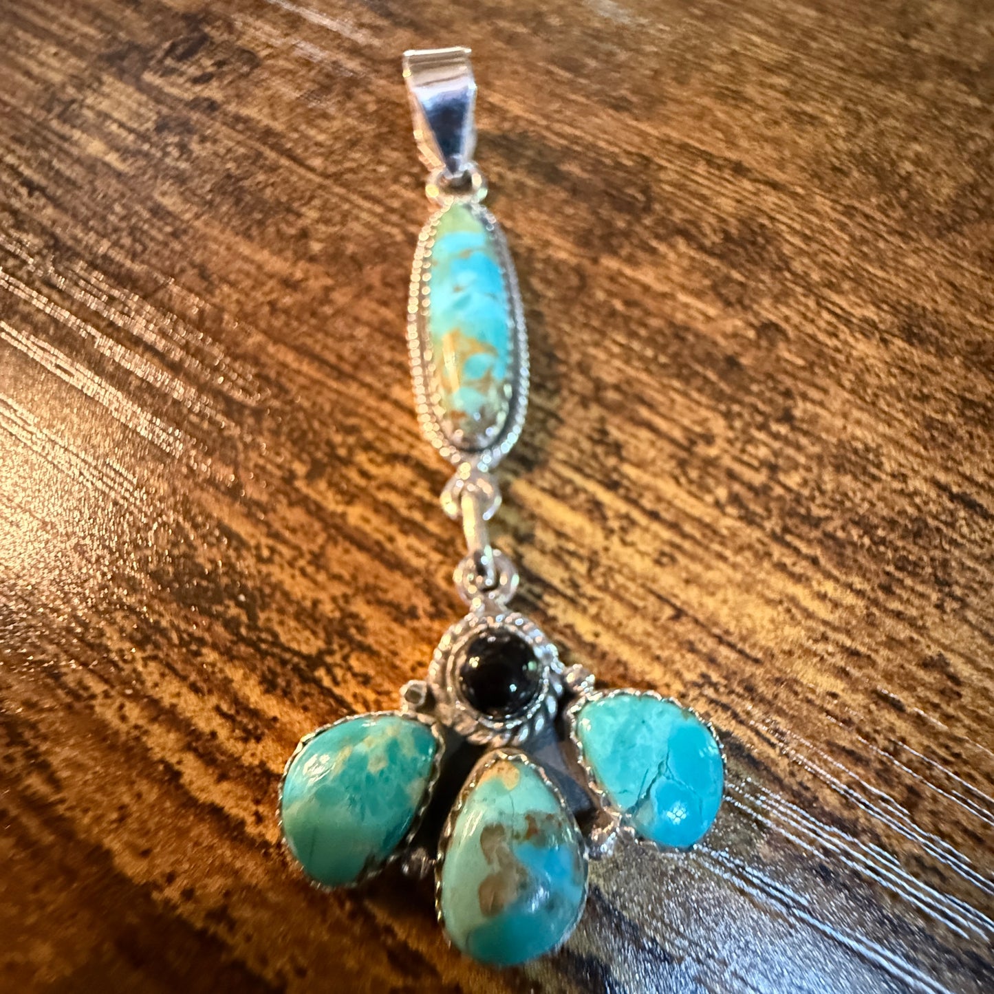 Sonoran Gold Turquoise and Black Onyx Gemstone Pendant in Sterling Silver 3 Inch Wild West Boho