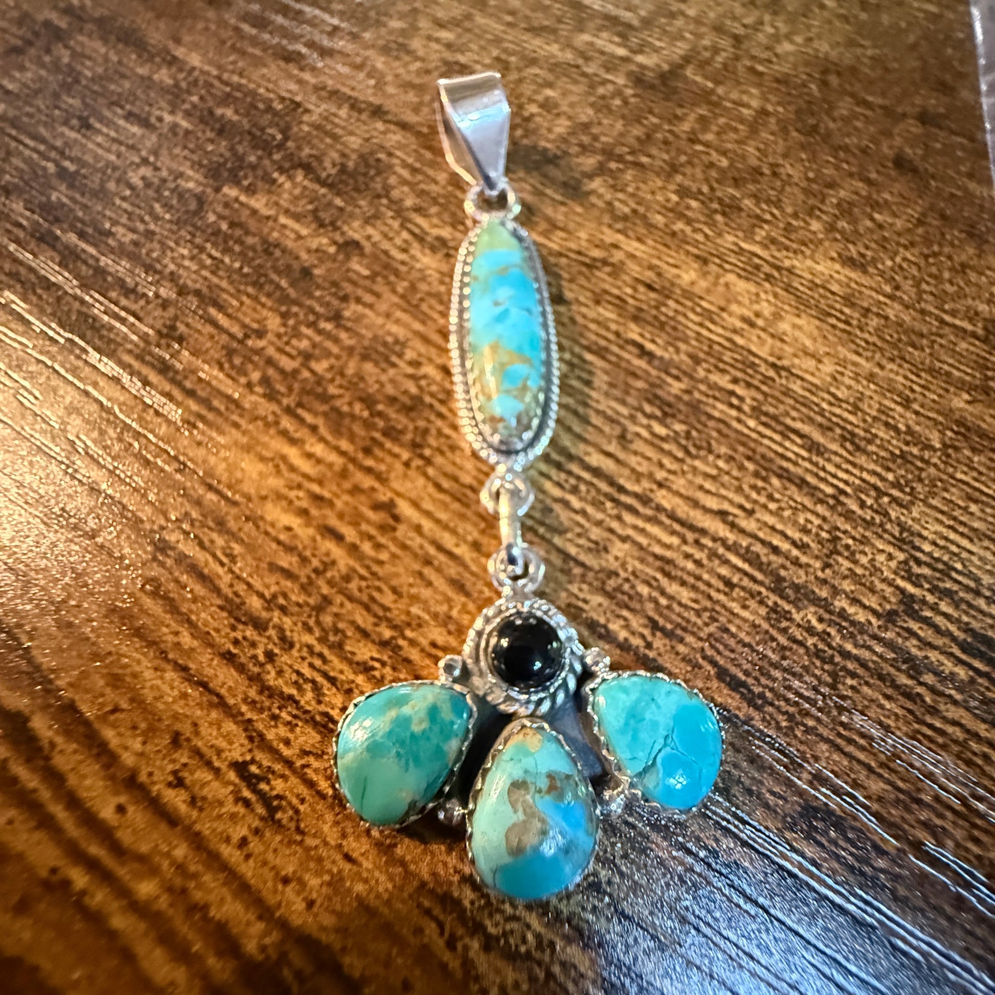 Sonoran Gold Turquoise and Black Onyx Gemstone Pendant in Sterling Silver 3 Inch Wild West Boho