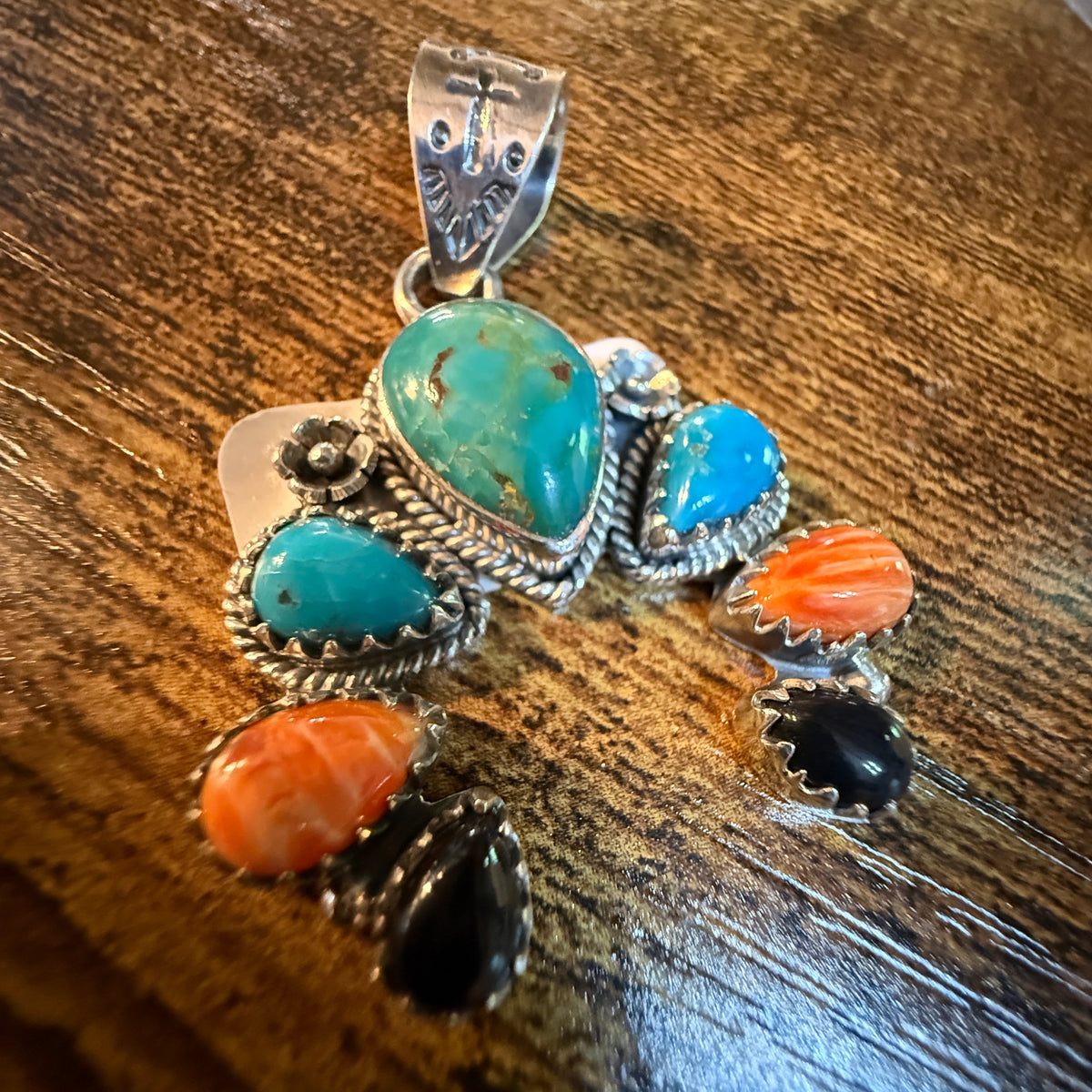 Squash Pendant Sterling Silver Black Onyx Coral Lone Mountain Sonoran Gold Wild West Boho