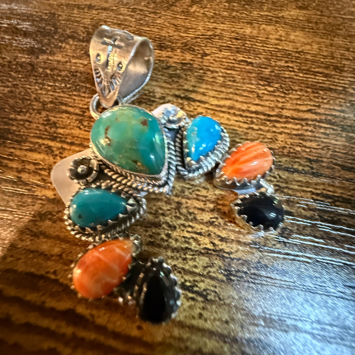 Squash Pendant Sterling Silver Black Onyx Coral Lone Mountain Sonoran Gold Wild West Boho