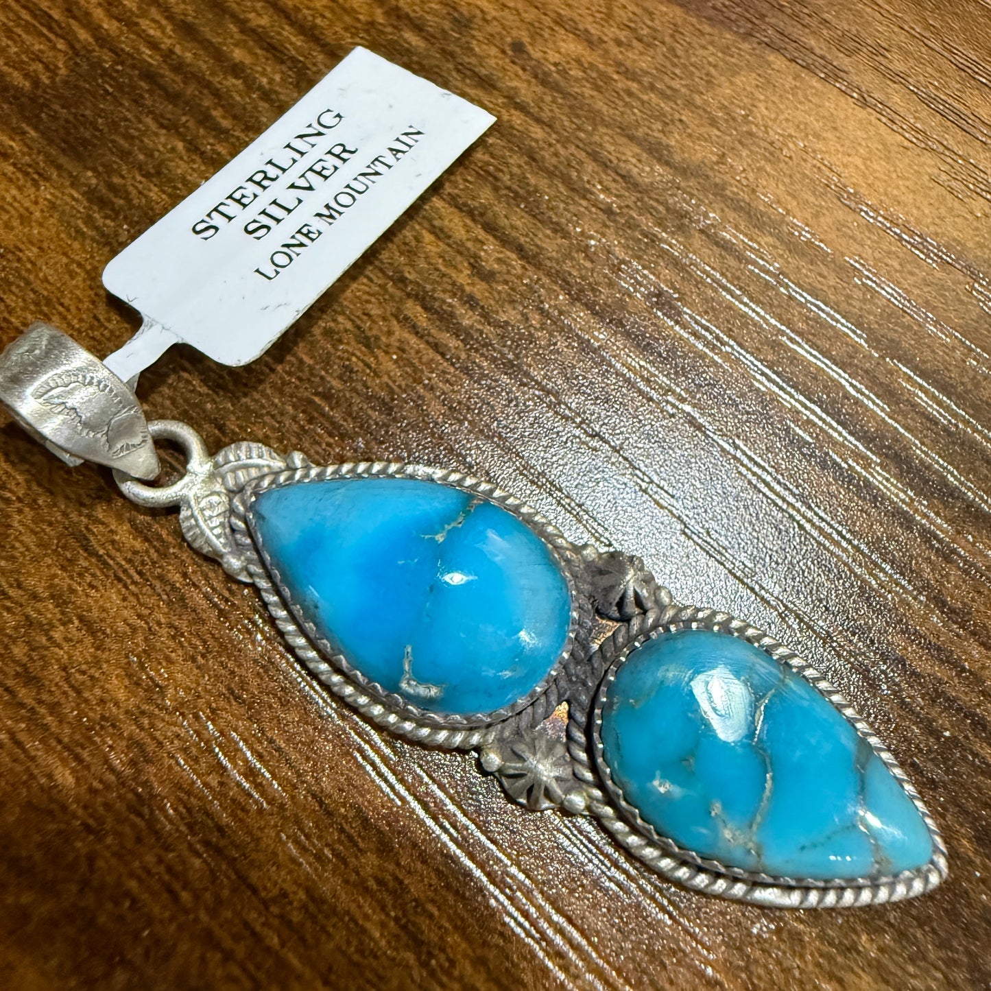 Navajo Style Lone Mountain Turquoise Gemstone Pendant In Sterling Silver, 2.5 Inches Wild West Boho
