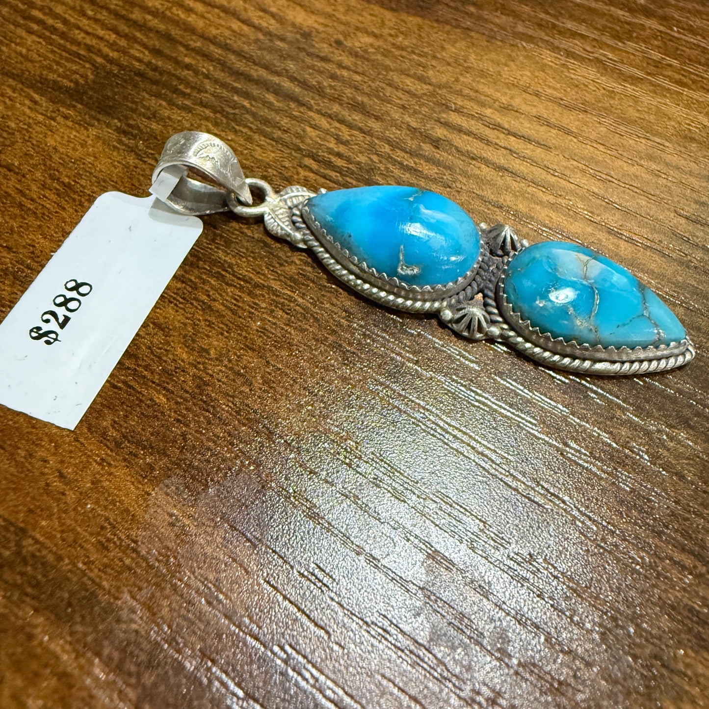 Navajo Style Lone Mountain Turquoise Gemstone Pendant In Sterling Silver, 2.5 Inches Wild West Boho