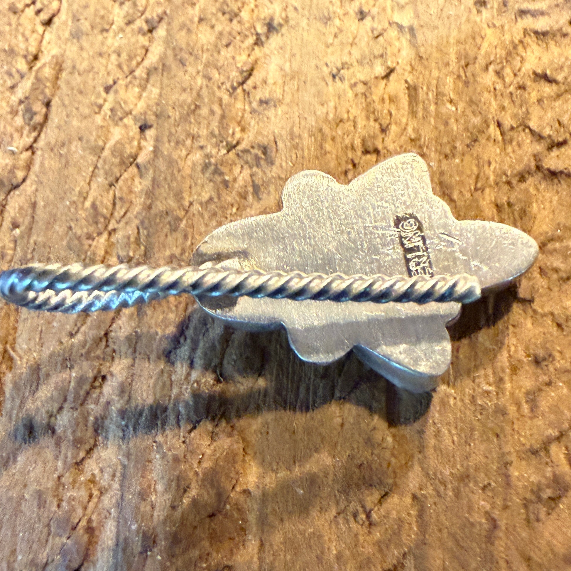 White Buffalo And Pink Conch Gemstone Hat Purse Slider Pin Charm Sterling Silver Wild West Boho