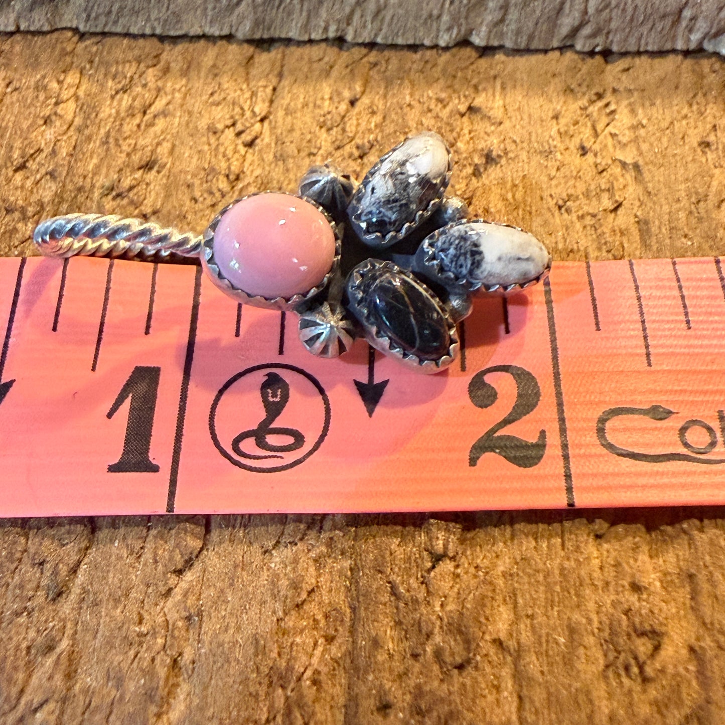 White Buffalo And Pink Conch Gemstone Hat Purse Slider Pin Charm Sterling Silver Wild West Boho