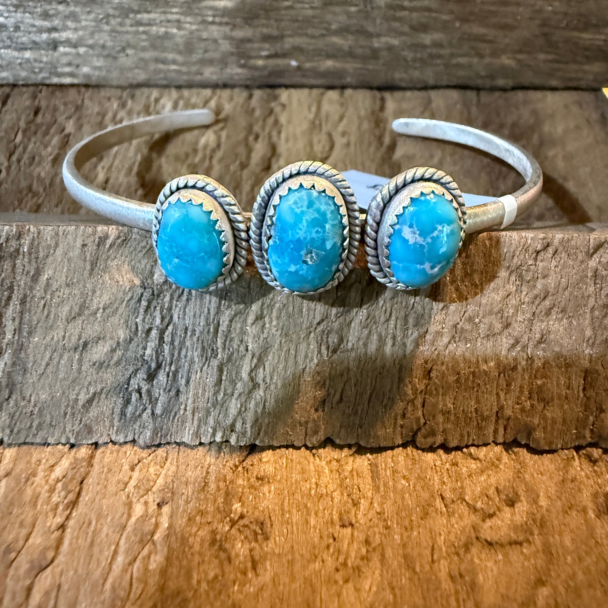 White Water Turquoise Gemstone Flex Stackable Bangle Sterling Silver Wild West Boho