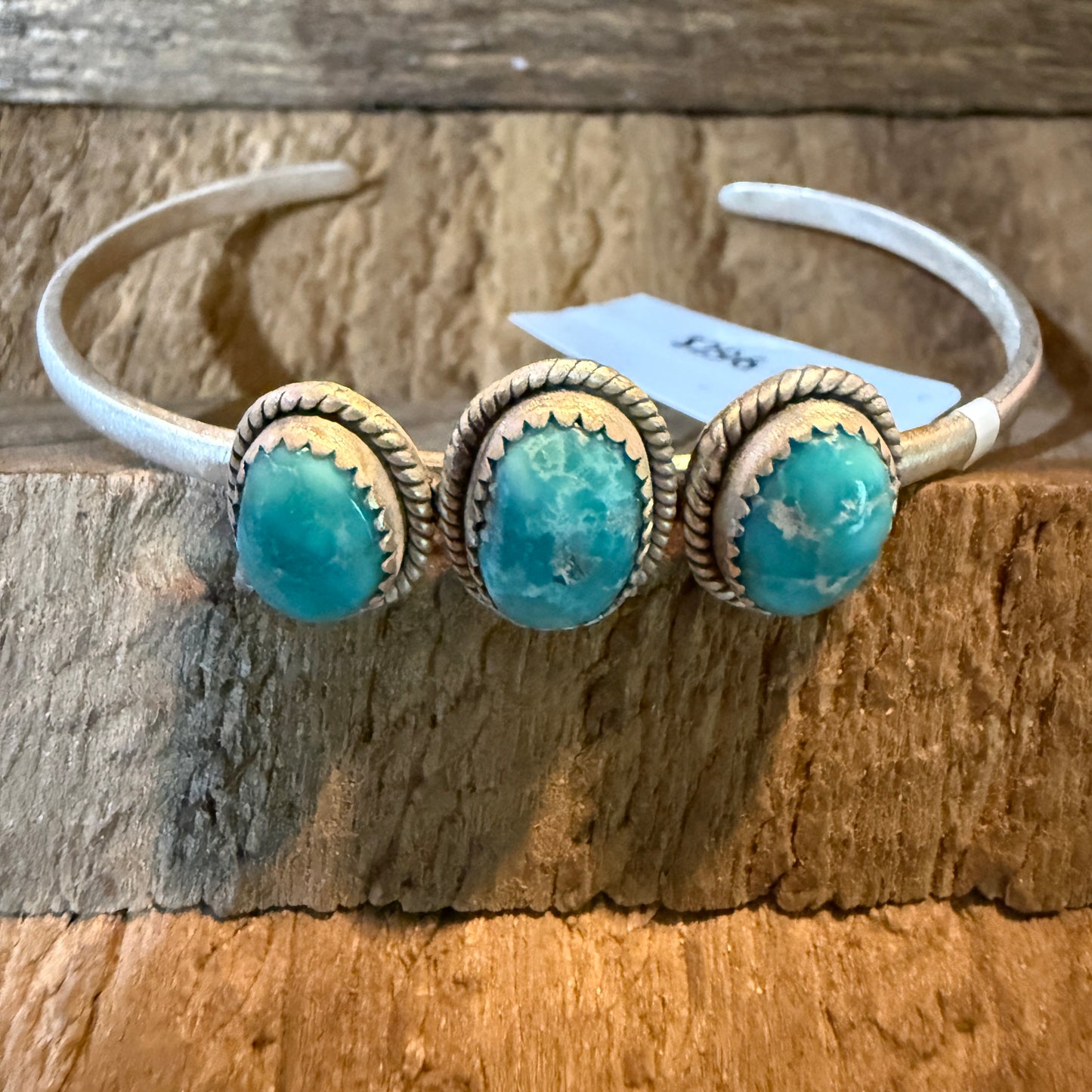 White Water Turquoise Gemstone Flex Stackable Bangle Sterling Silver Wild West Boho
