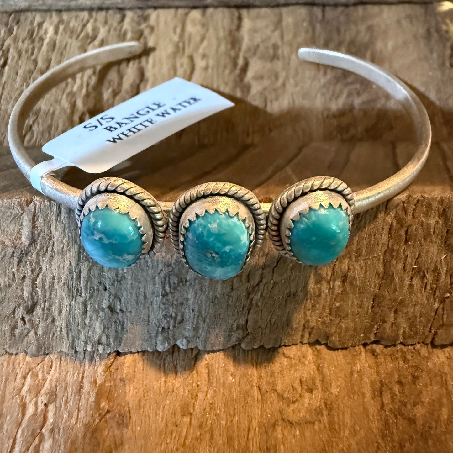 White Water Turquoise Gemstone Flex Stackable Bangle Sterling Silver Wild West Boho
