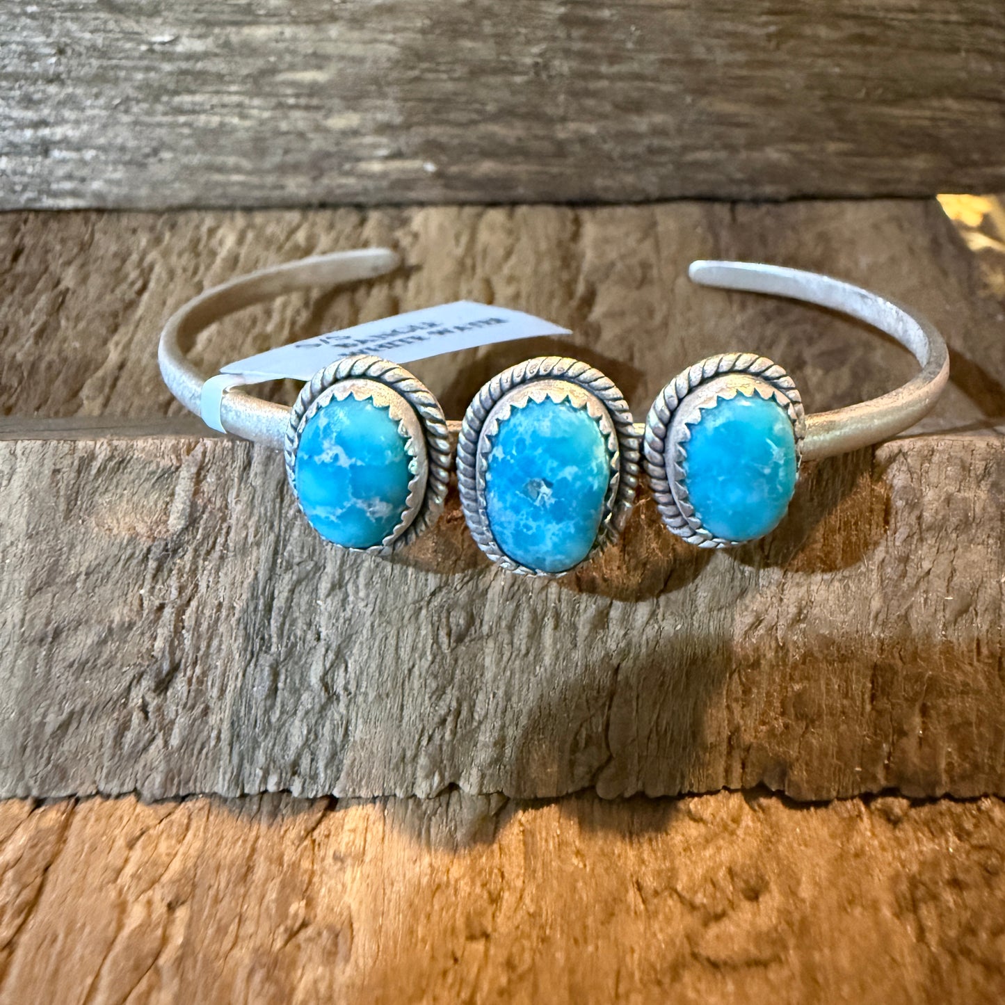 White Water Turquoise Gemstone Flex Stackable Bangle Sterling Silver Wild West Boho