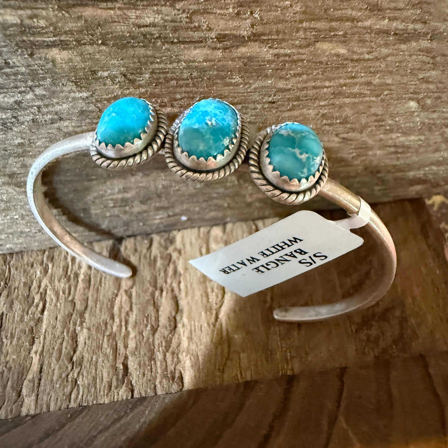 White Water Turquoise Gemstone Flex Stackable Bangle Sterling Silver Wild West Boho