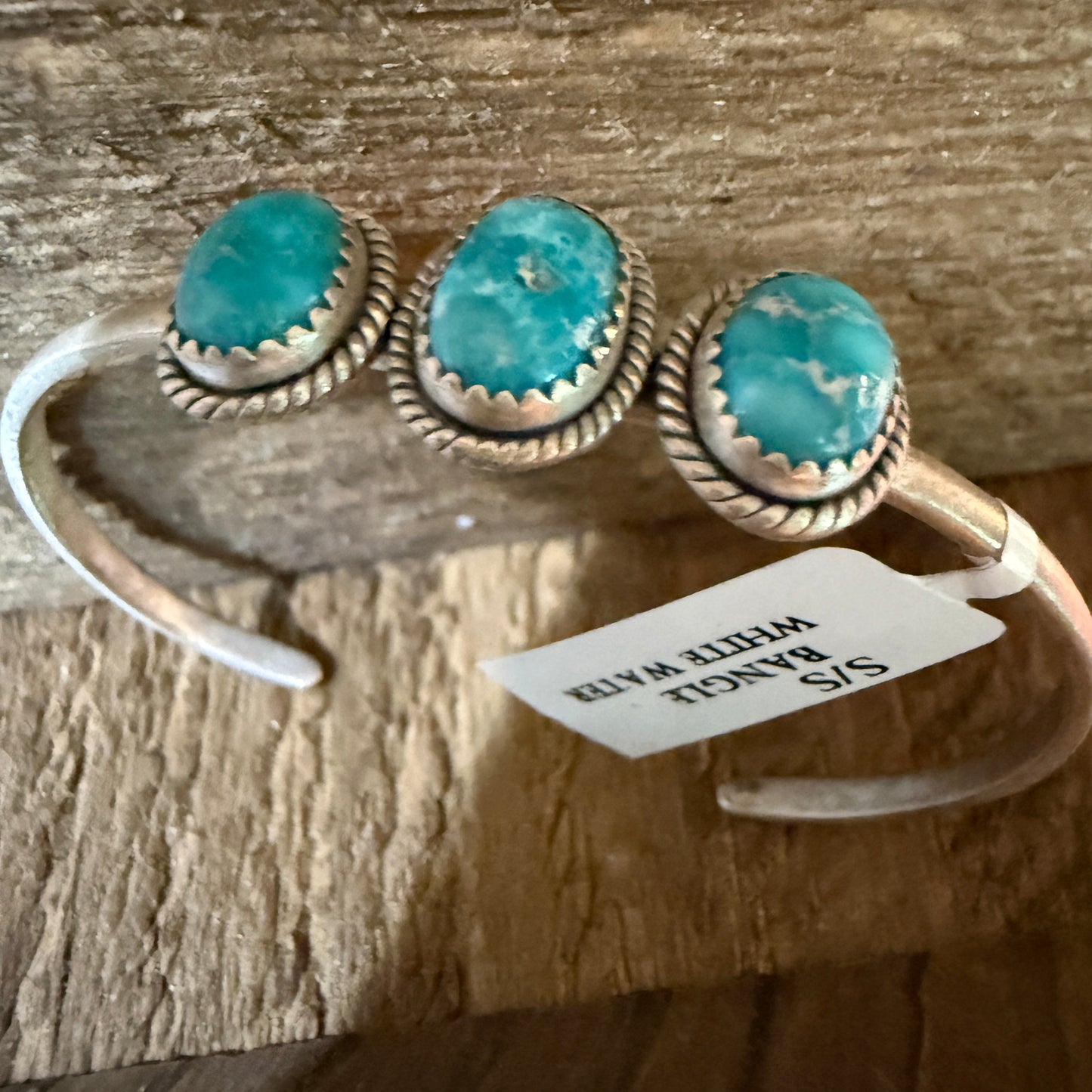 White Water Turquoise Gemstone Flex Stackable Bangle Sterling Silver Wild West Boho