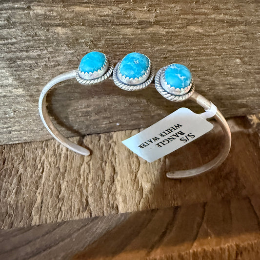 White Water Turquoise Gemstone Flex Stackable Bangle Sterling Silver Wild West Boho