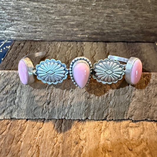 Pink Conch Gemstone Flex Stacker Bangle Bracelet Sterling Silver Wild West Boho