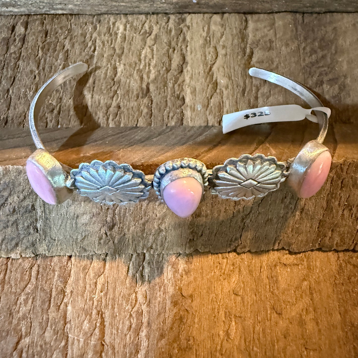Pink Conch Gemstone Flex Stacker Bangle Bracelet Sterling Silver Wild West Boho